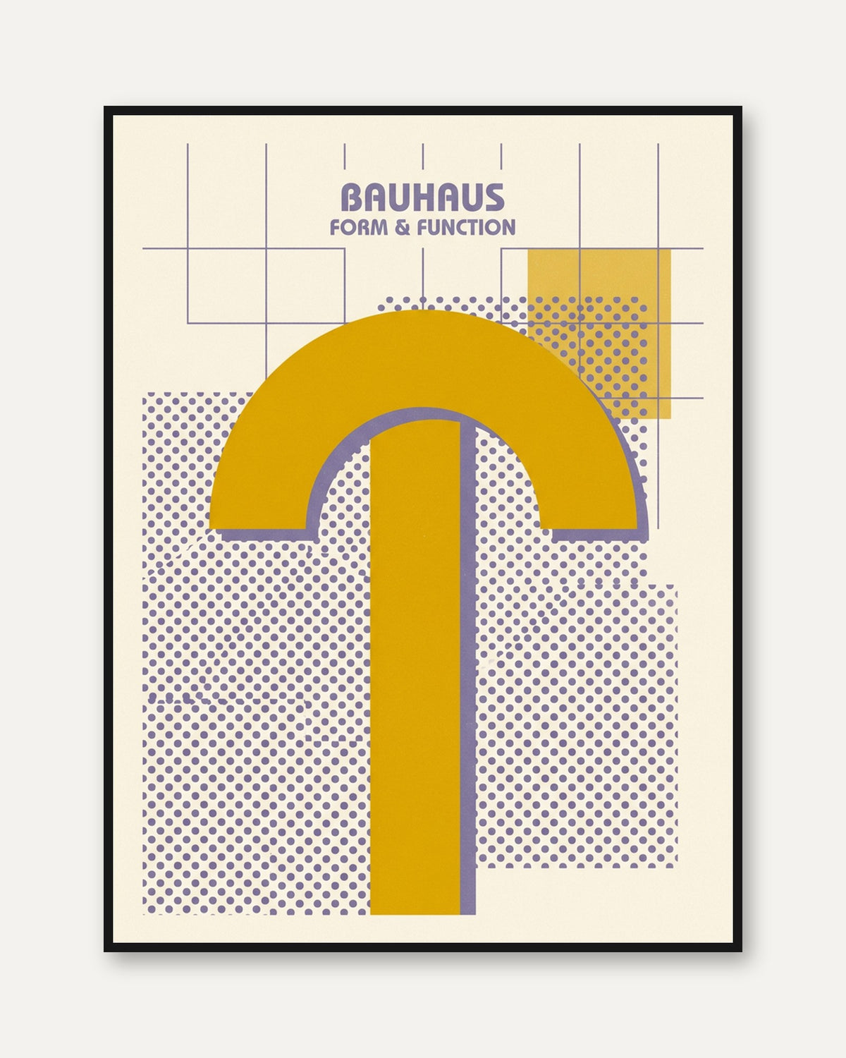 Bauhaus Form and Function Poster: Geometric Yellow Arch Design - framed