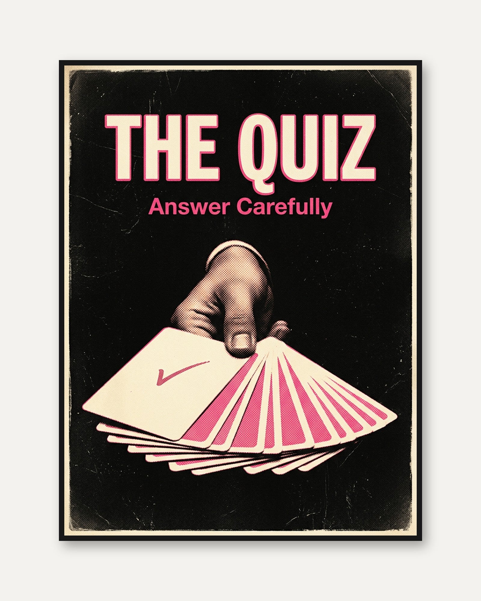 The Quiz Vintage Poster: Retro Pink Black Typography Wall Art - framed