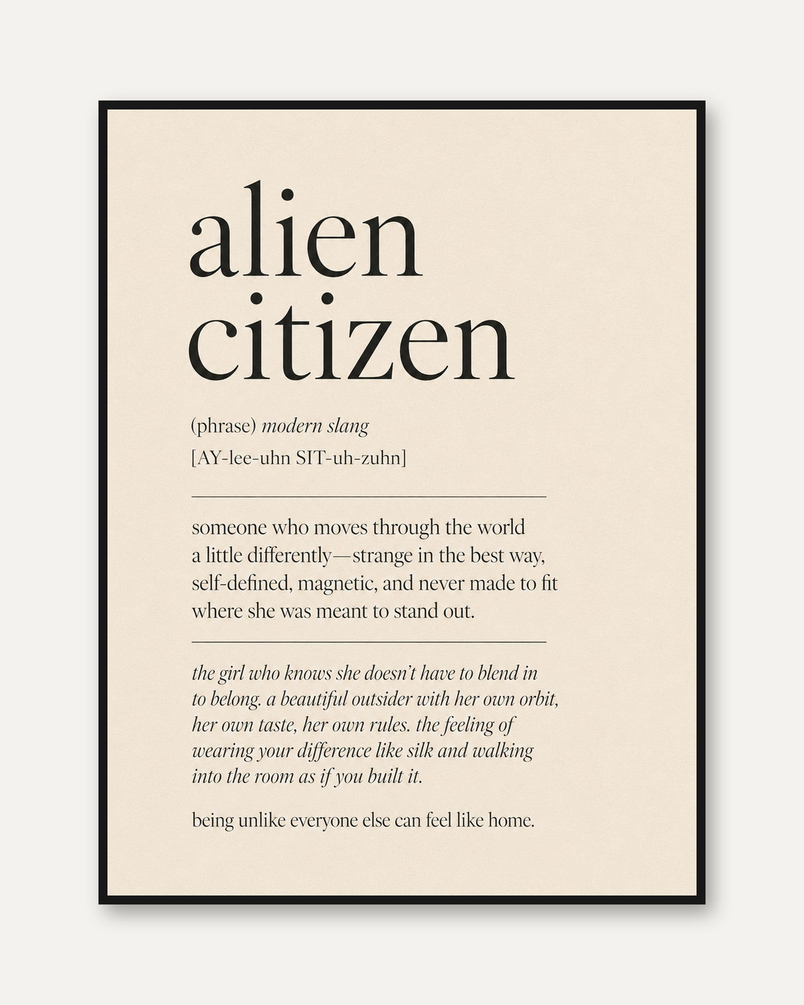 Alien Citizen Definition Print: Modern Typography Wall Art - framed