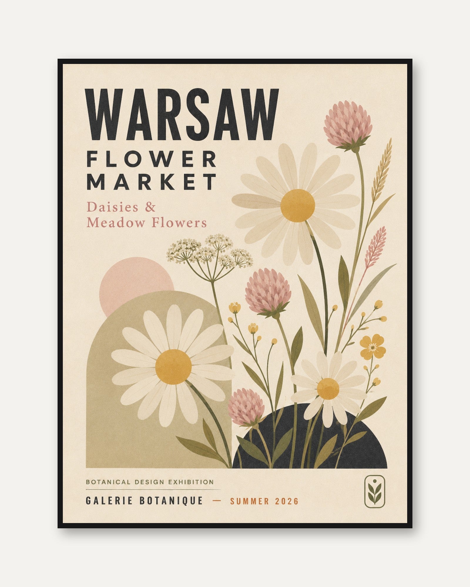 Botanical Flower Market Poster — Warsaw Daisies & Meadow Flowers - framed