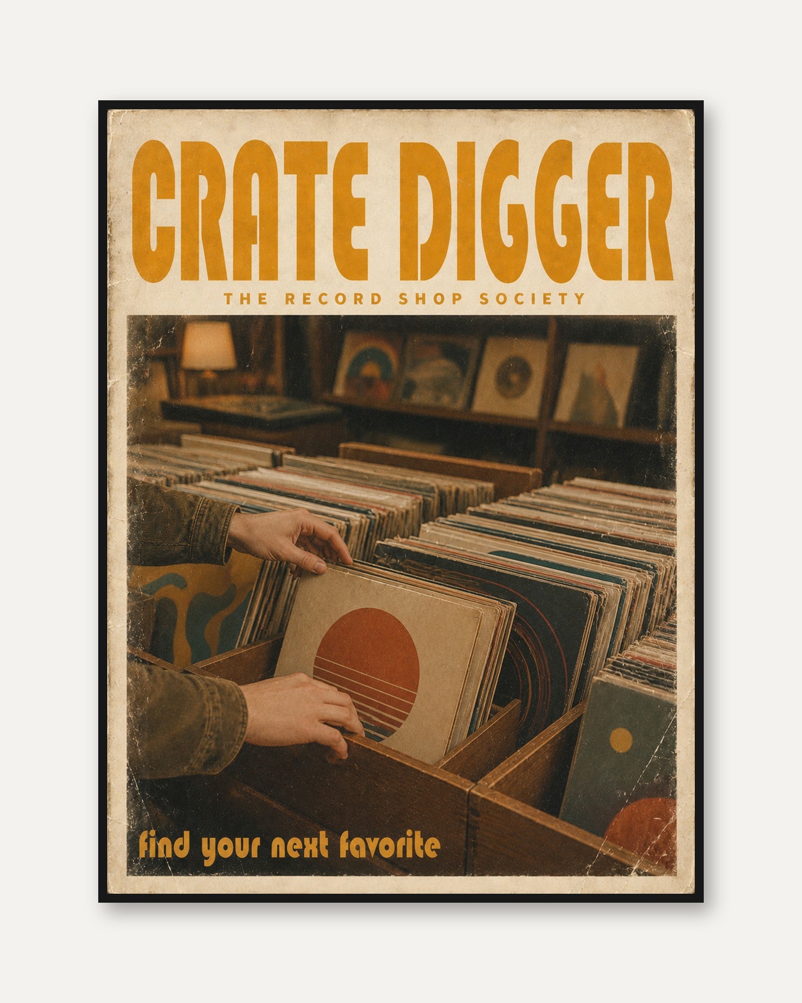 Vintage Record Shop Poster — Crate Digger Vinyl Art - framed