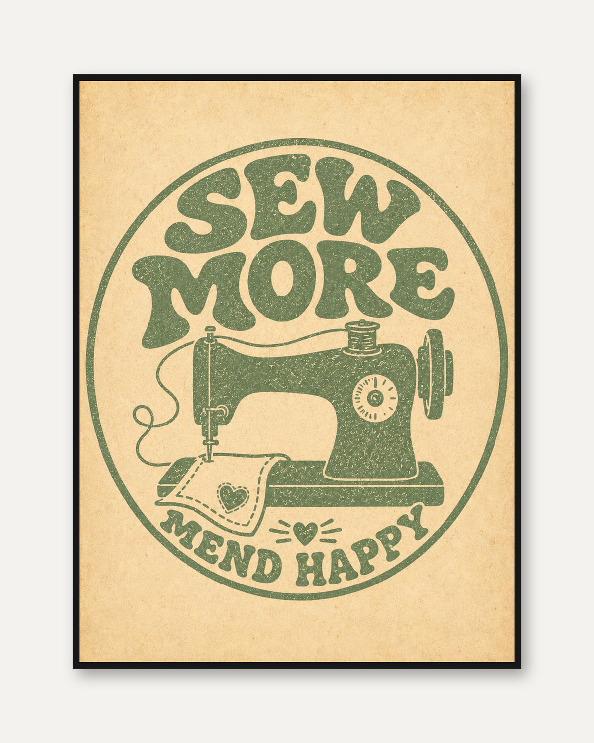 Vintage Sewing Wall Art: Sew More Mend Happy Retro Print - framed
