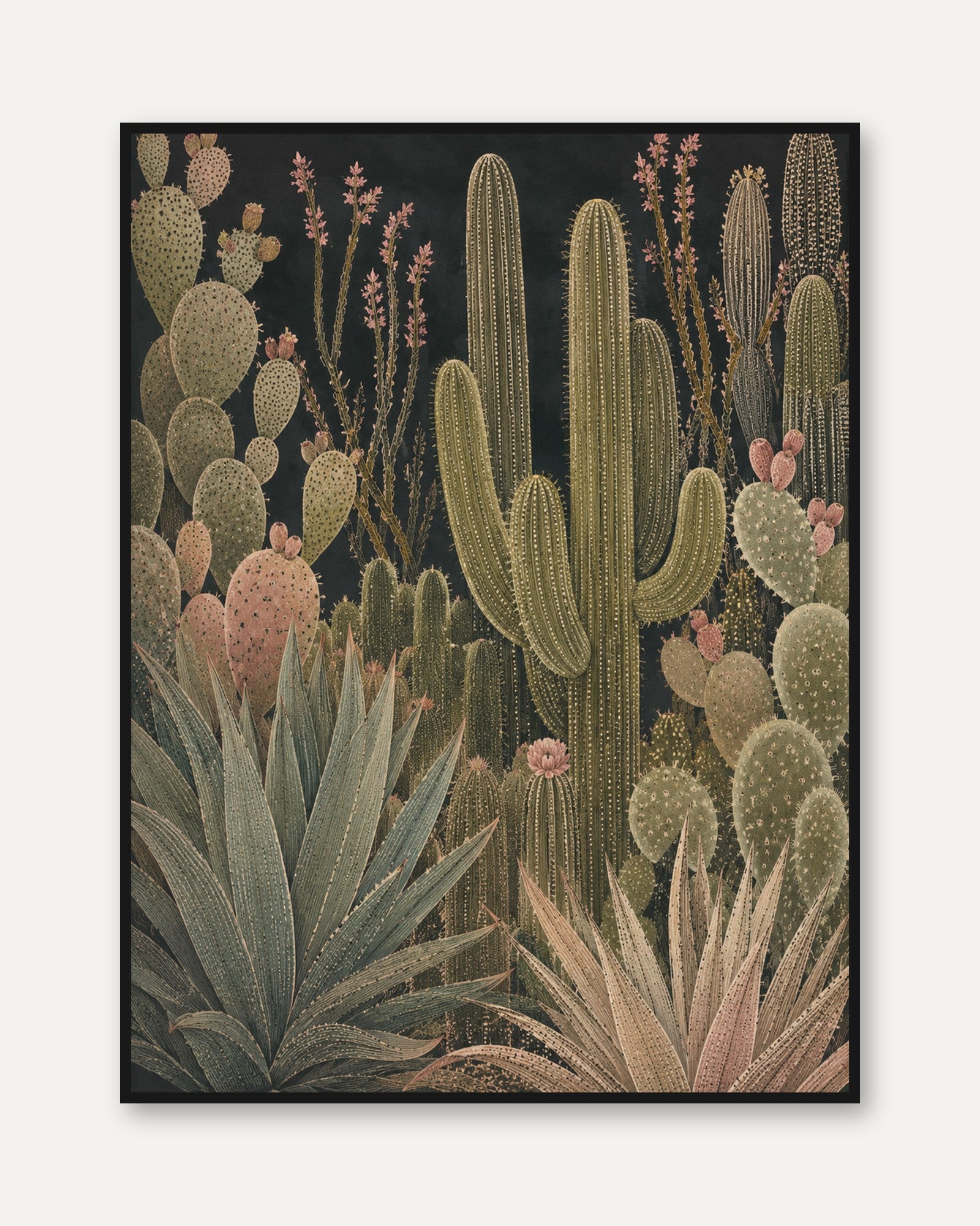 Cactus Wall Art – Vintage Botanical Print - framed