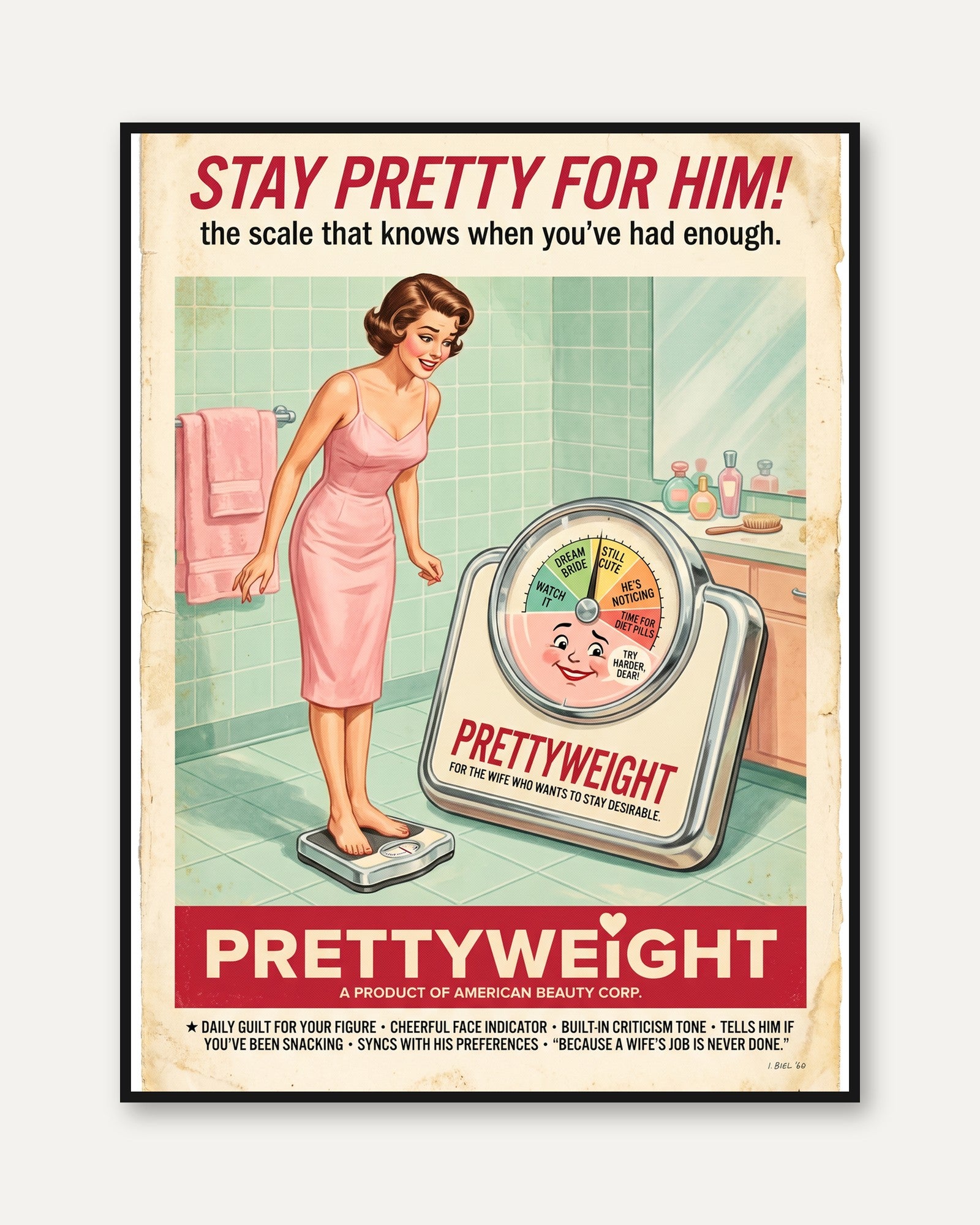 Retro Bathroom Scale Print - framed