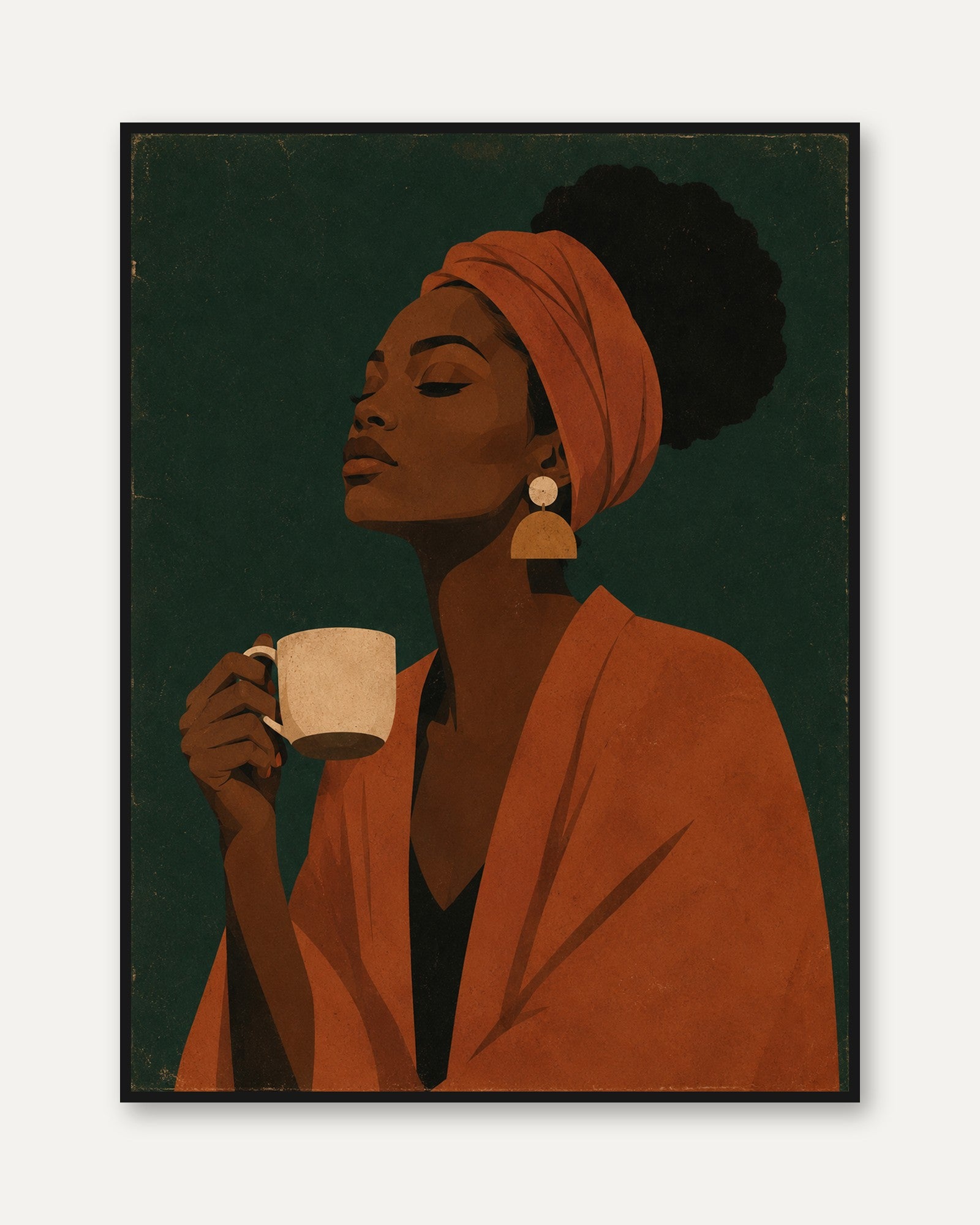 Black Woman Coffee Art – Modern Portrait Print - framed