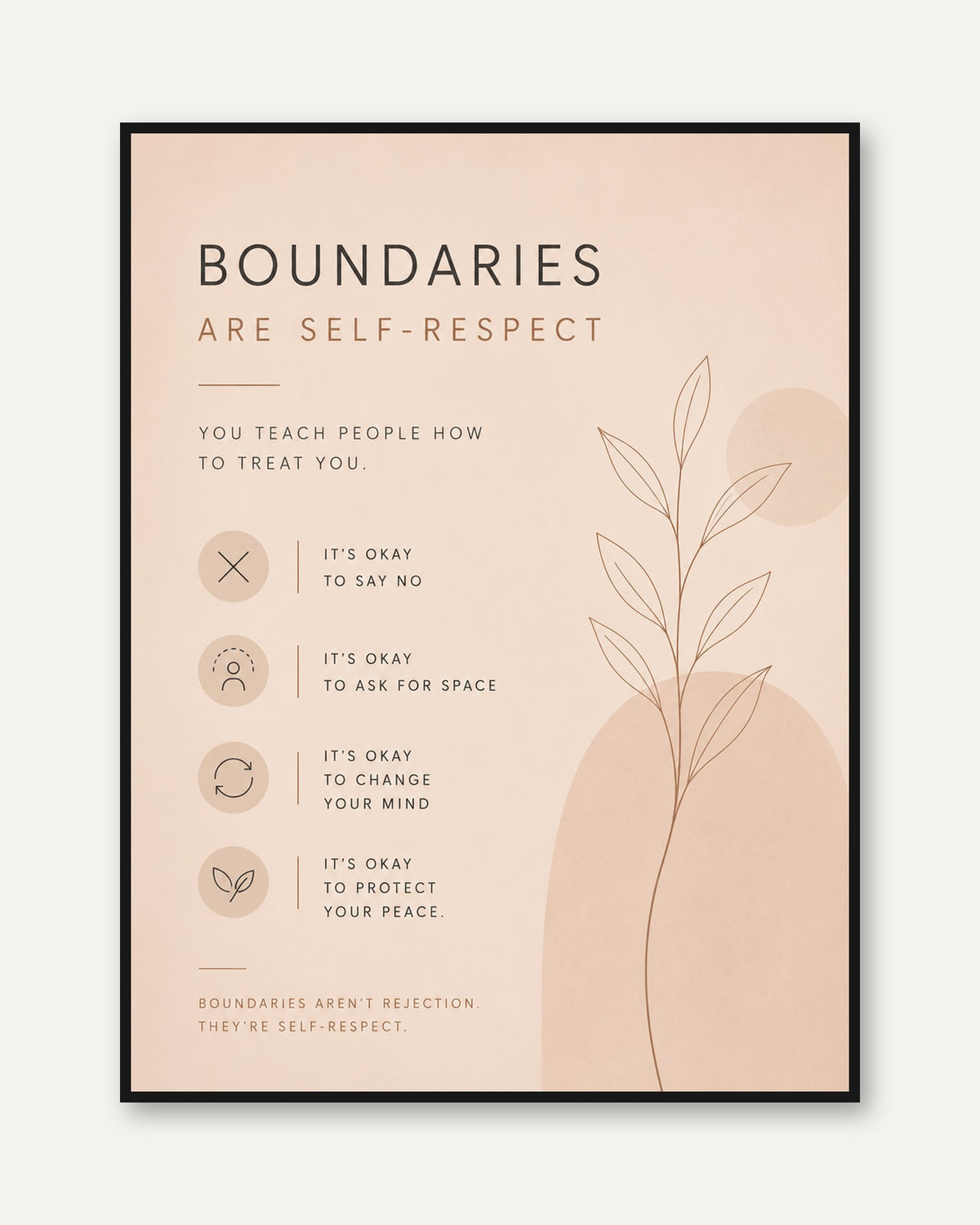 Boundaries Are Self-Respect Print: Minimalist Beige Typography Art - framed