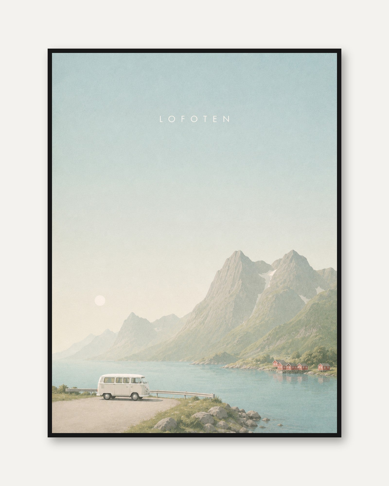 Lofoten Coastal Road Print: Minimalist Nordic Mountain Landscape - framed