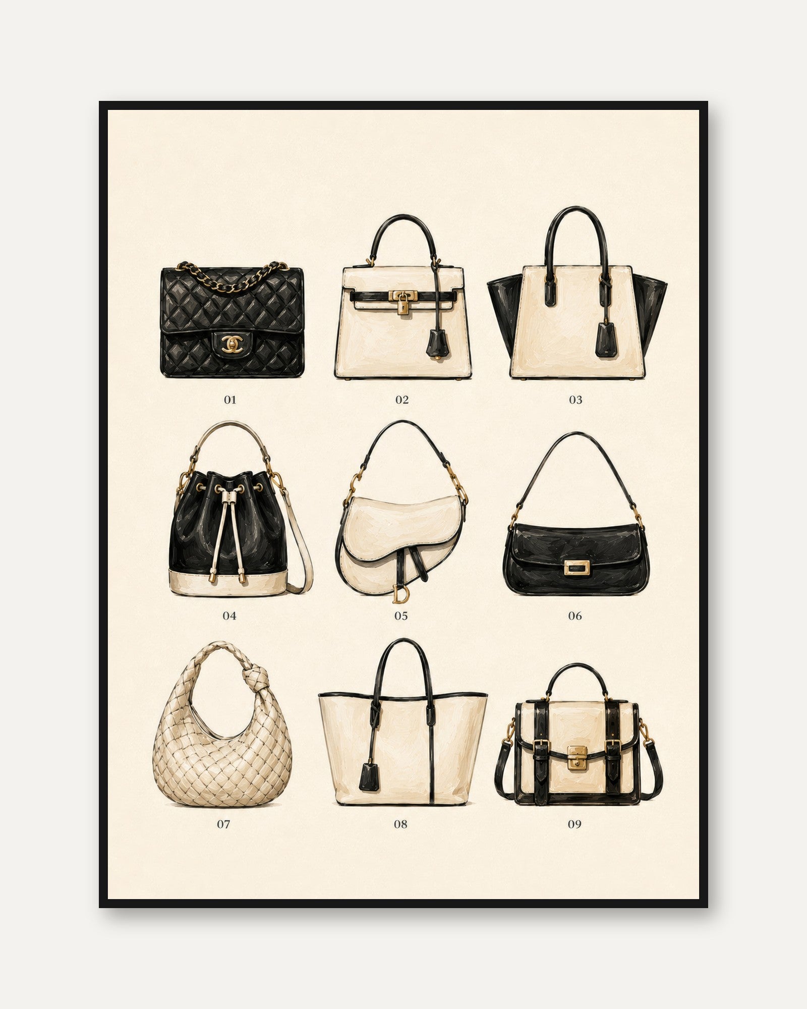 Fashion Handbag Wall Art – Designer Bag Print - framed