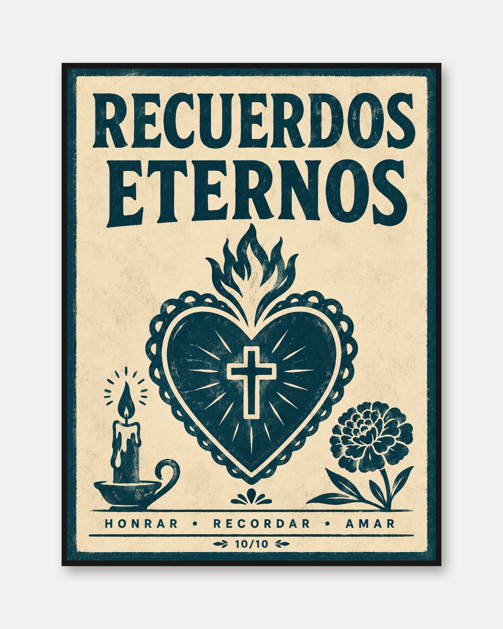 Recuerdos Eternos Sacred Heart Print: Mexican Folk Art Poster - framed