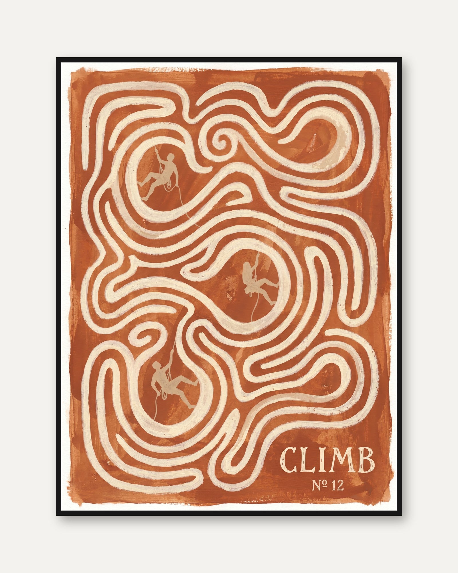 Climb Maze Art Print: Rust Orange Rock Climbing Wall Decor - framed