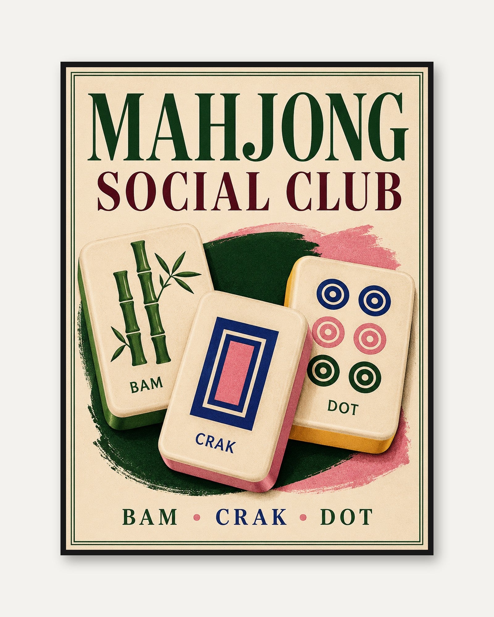 Game Room Wall Art – Mahjong Social Club Print - framed