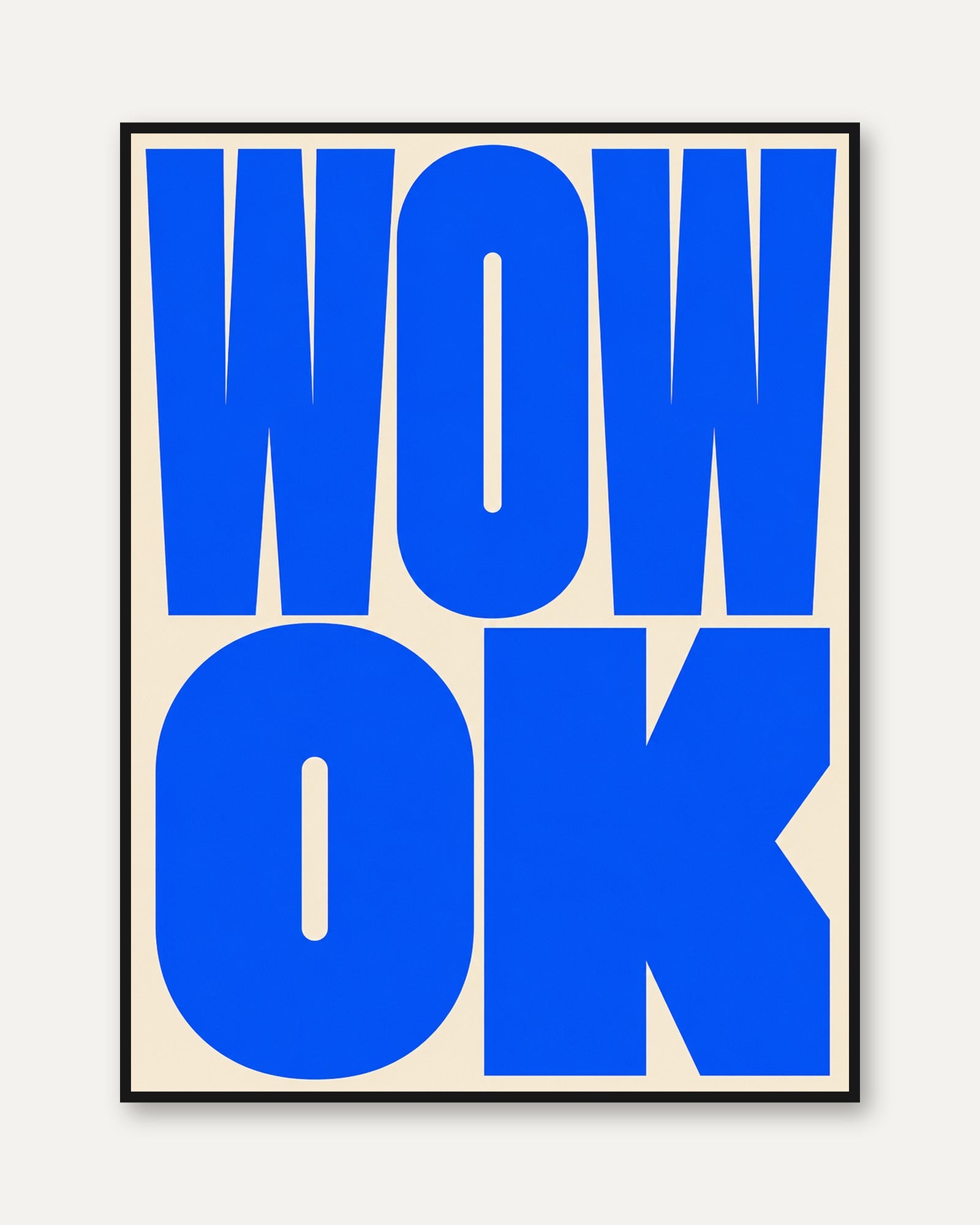 WOW OK Typography Print — Bold Blue Lettering - framed