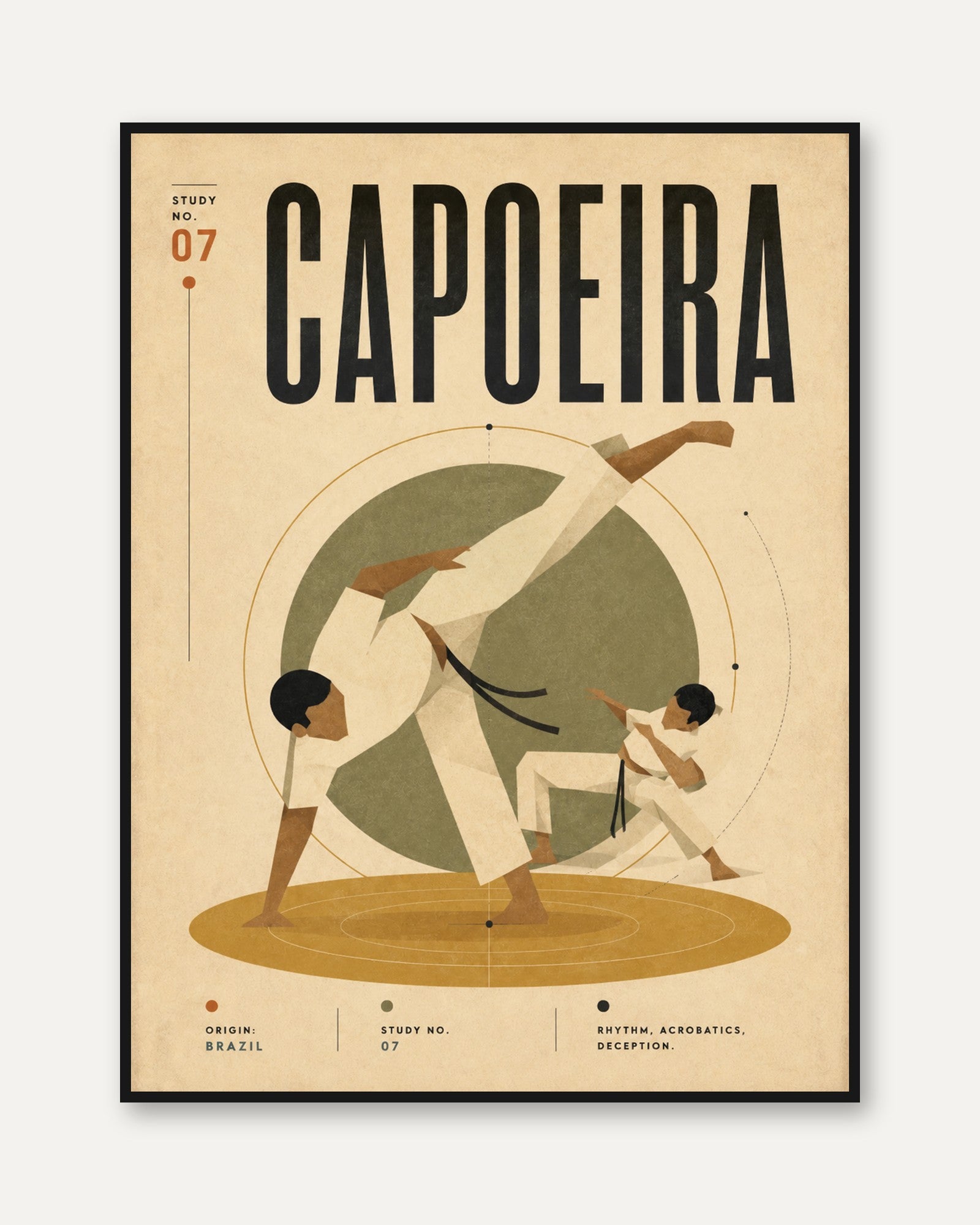 Capoeira Vintage Poster Print — Brazilian Martial Arts - framed