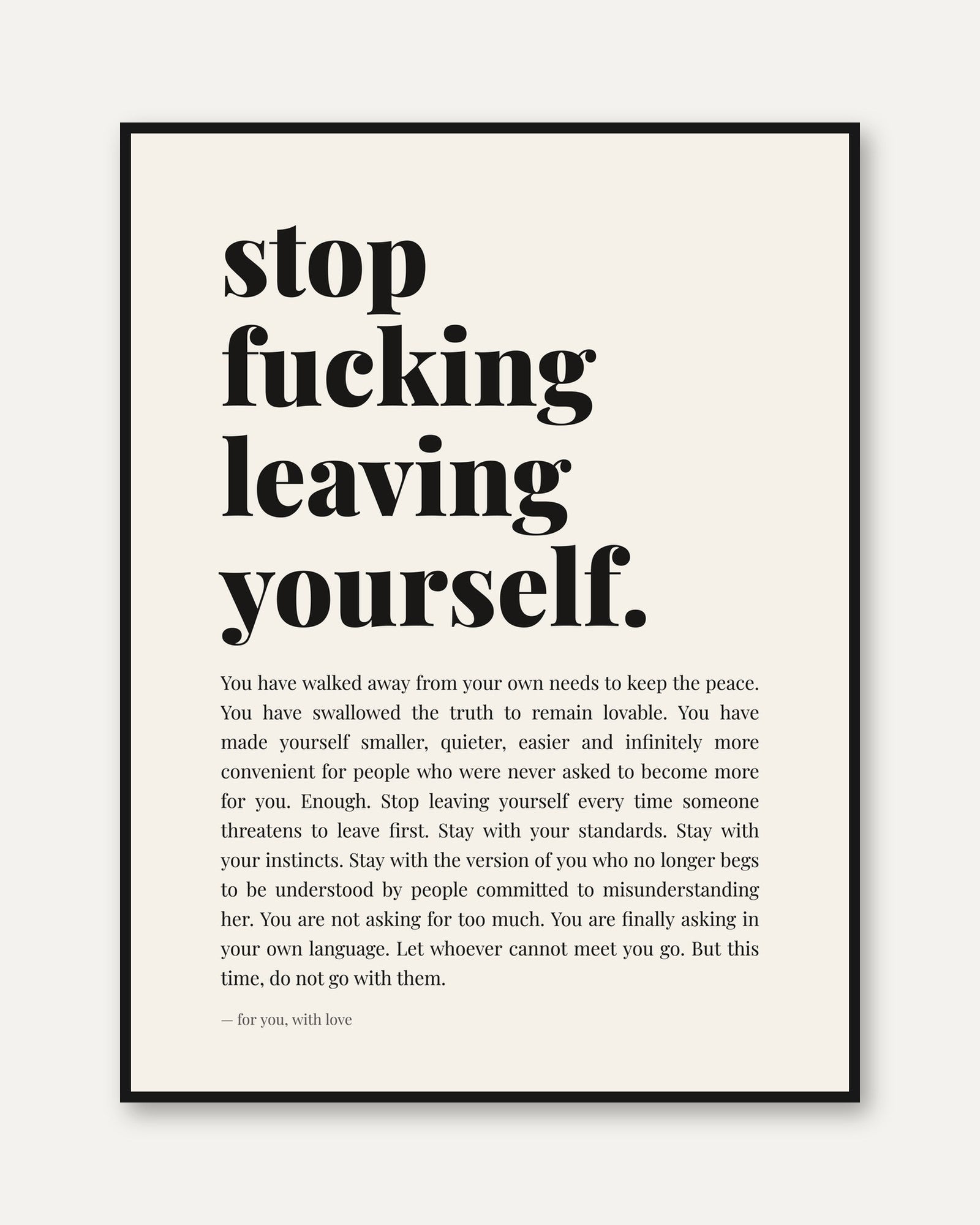 Self Love Wall Art – Empowerment Quote Print - framed