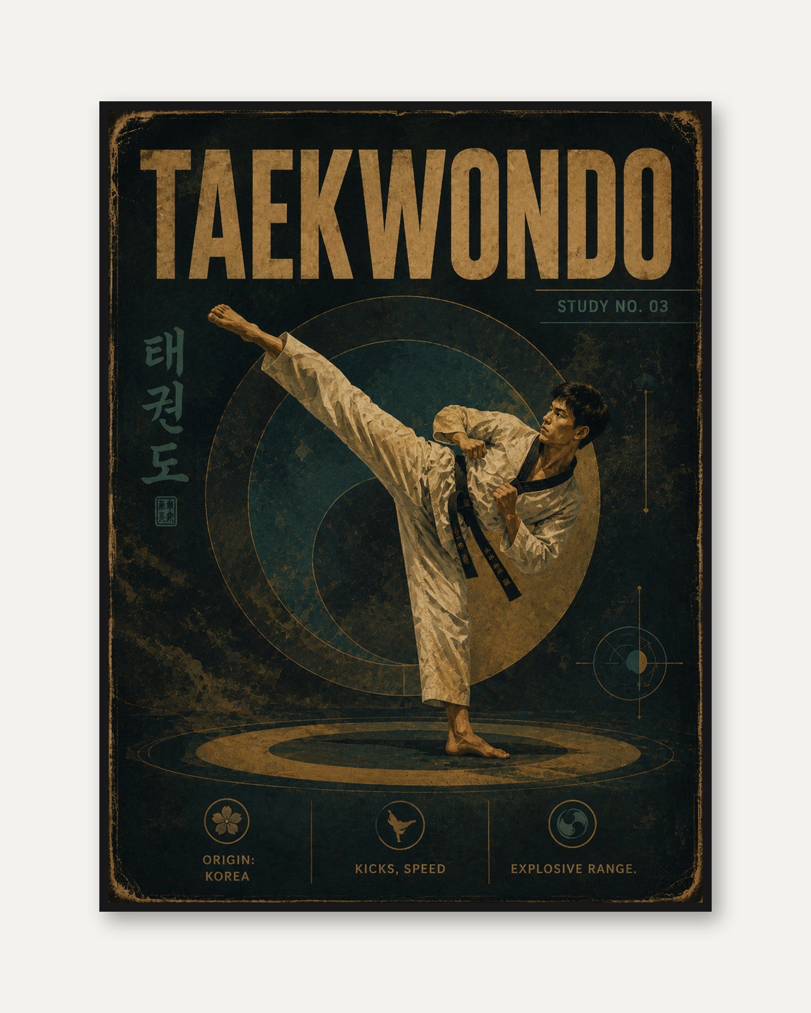 Vintage Taekwondo Poster - framed