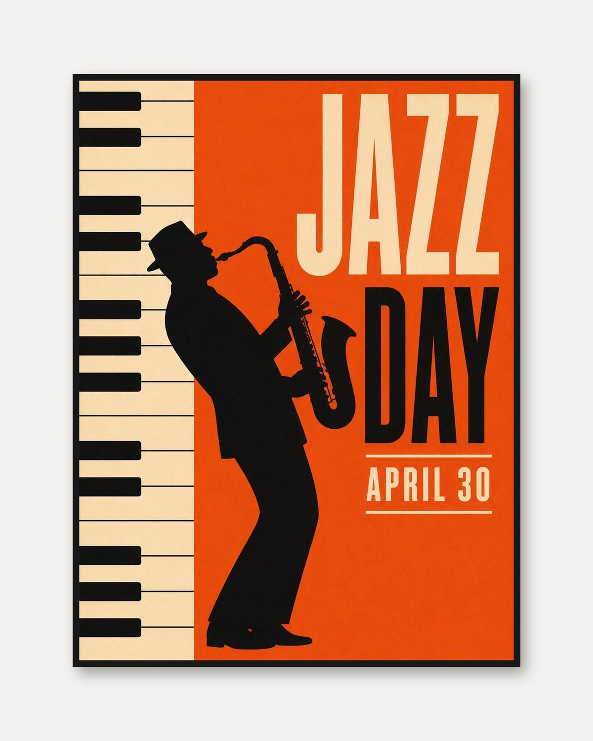 Jazz Day Poster: Retro Music Room Art (Vintage Saxophone Design) - framed