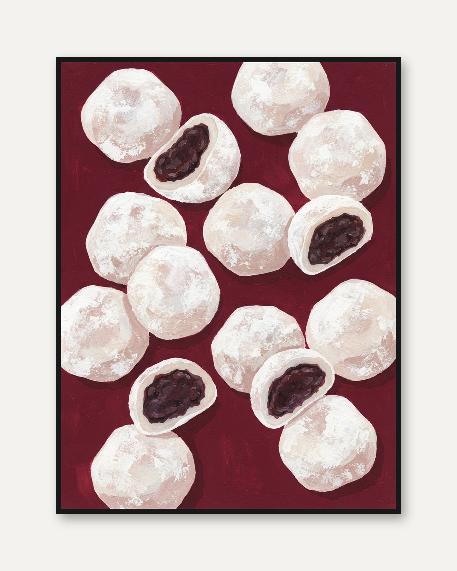 Red Bean Mochi Wall Art – Kitchen Print - framed