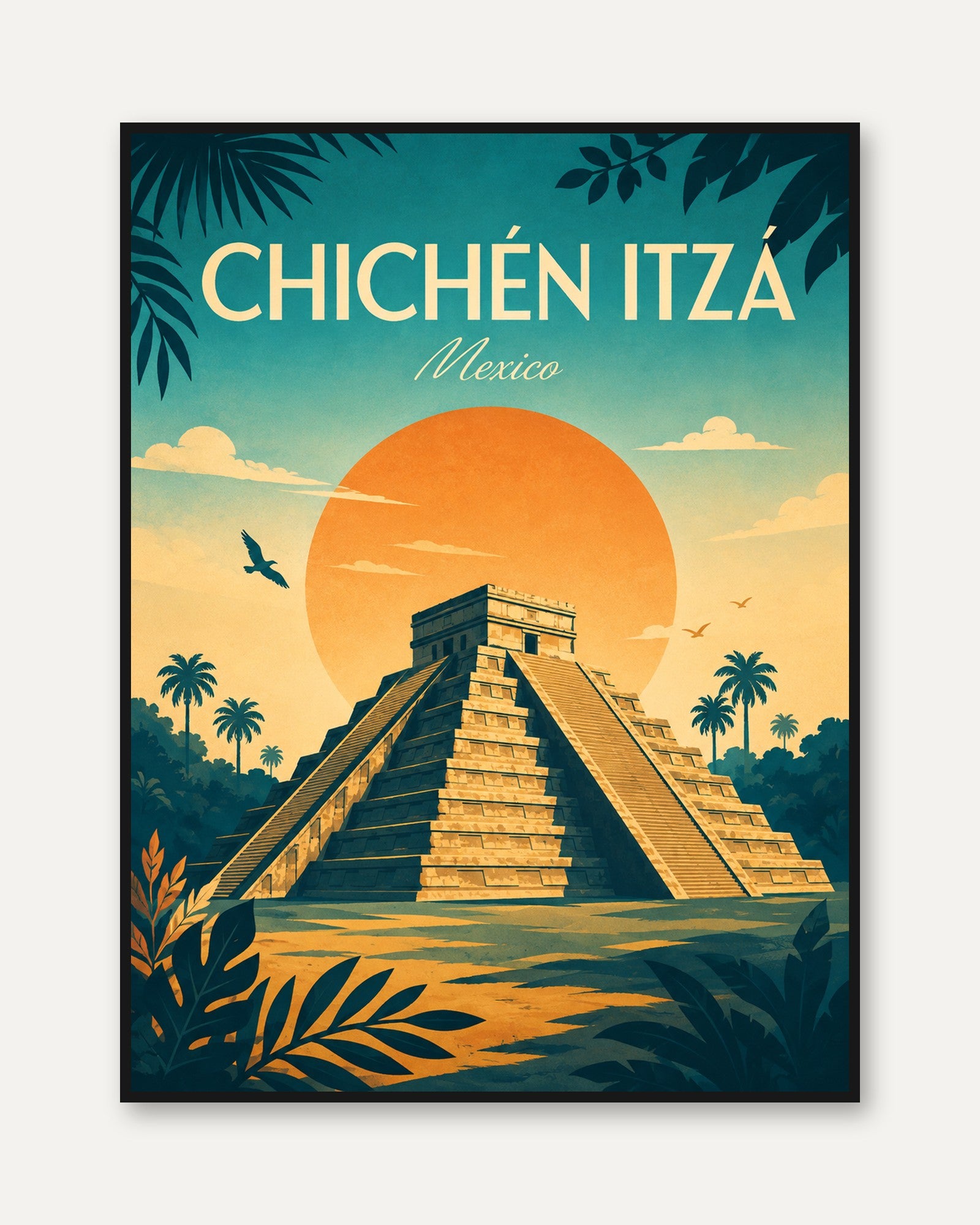 Mexico Travel Poster – Chichen Itza Print - framed