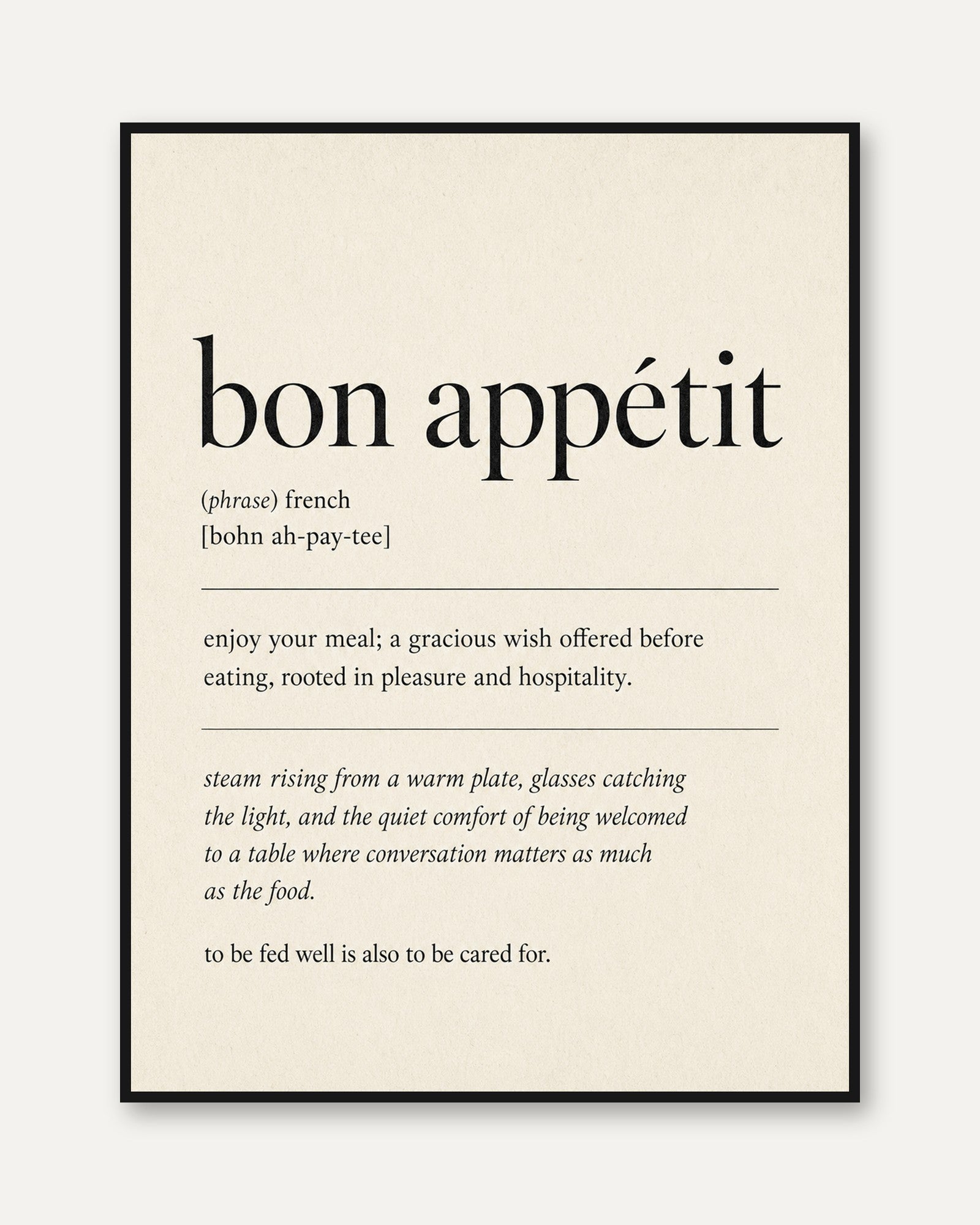 French Kitchen Wall Art: Bon Appétit Typography - framed