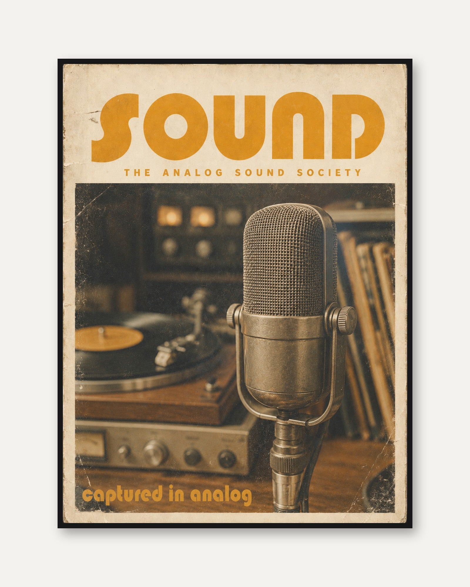 Vintage Microphone Poster — Retro Analog Sound Society Print - framed