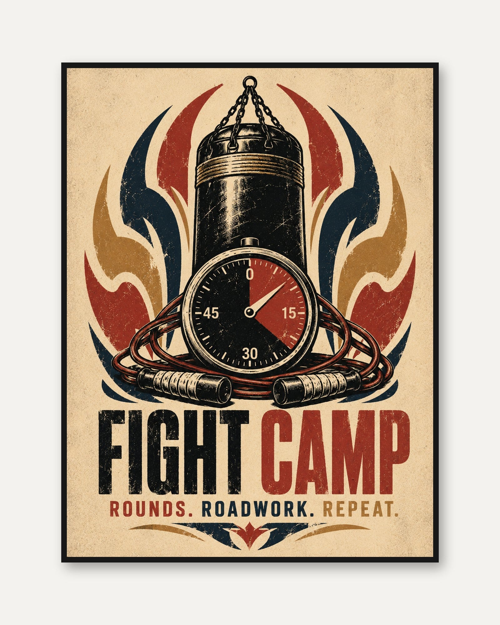 Fight Camp Boxing Poster: Vintage Propaganda Style Art Print - framed
