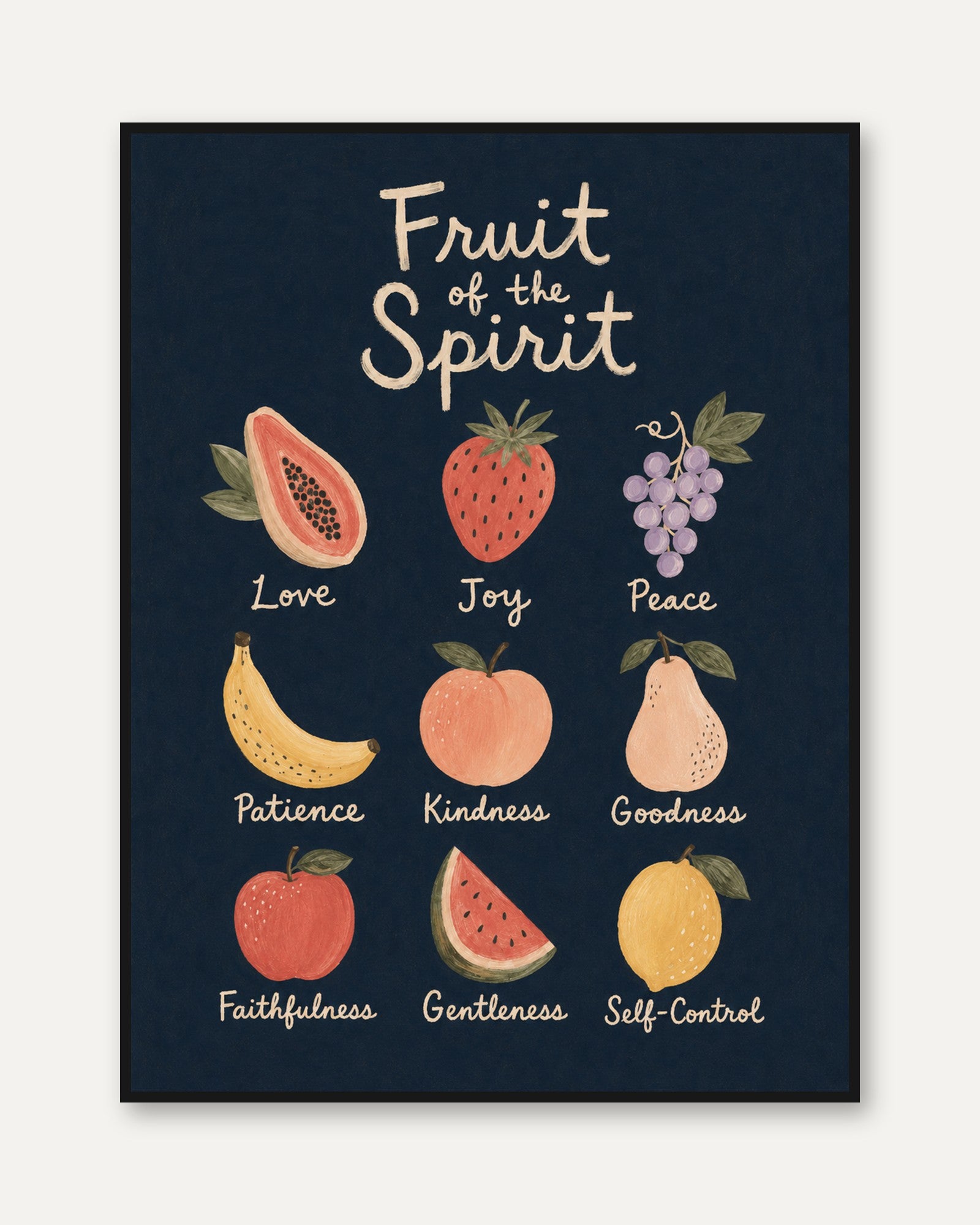 Fruit of the Spirit Wall Art: Inspirational Kitchen Print - framed