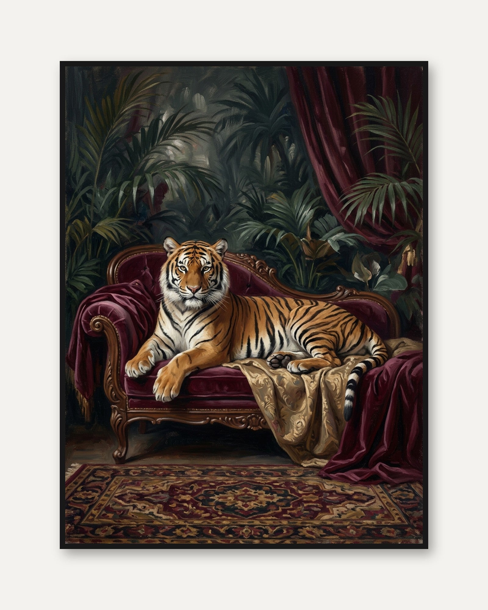 Tiger Portrait Art Print — Ornate Velvet Sofa - framed