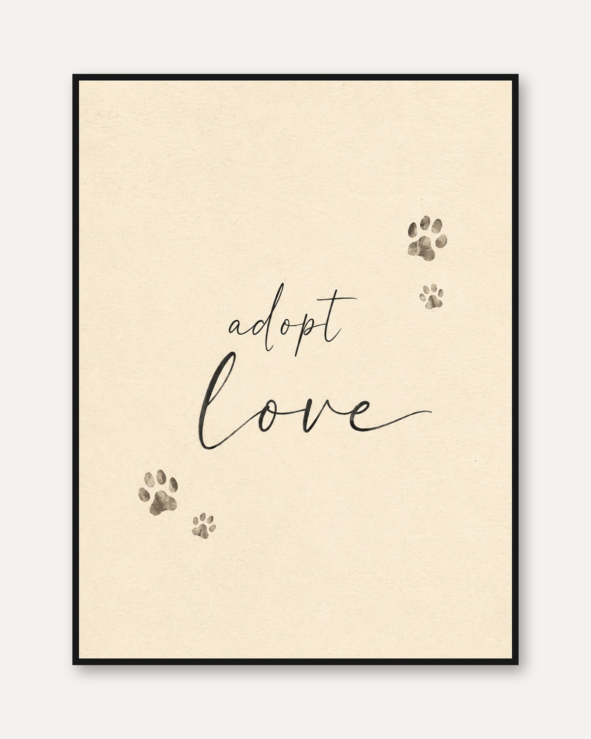 Adopt Love Print: Pet Adoption Quote with Paw Prints - framed