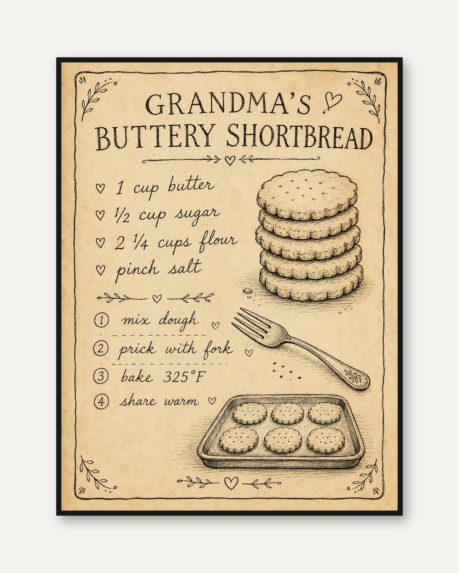 Grandma's Recipe Wall Art – Kitchen Print - framed