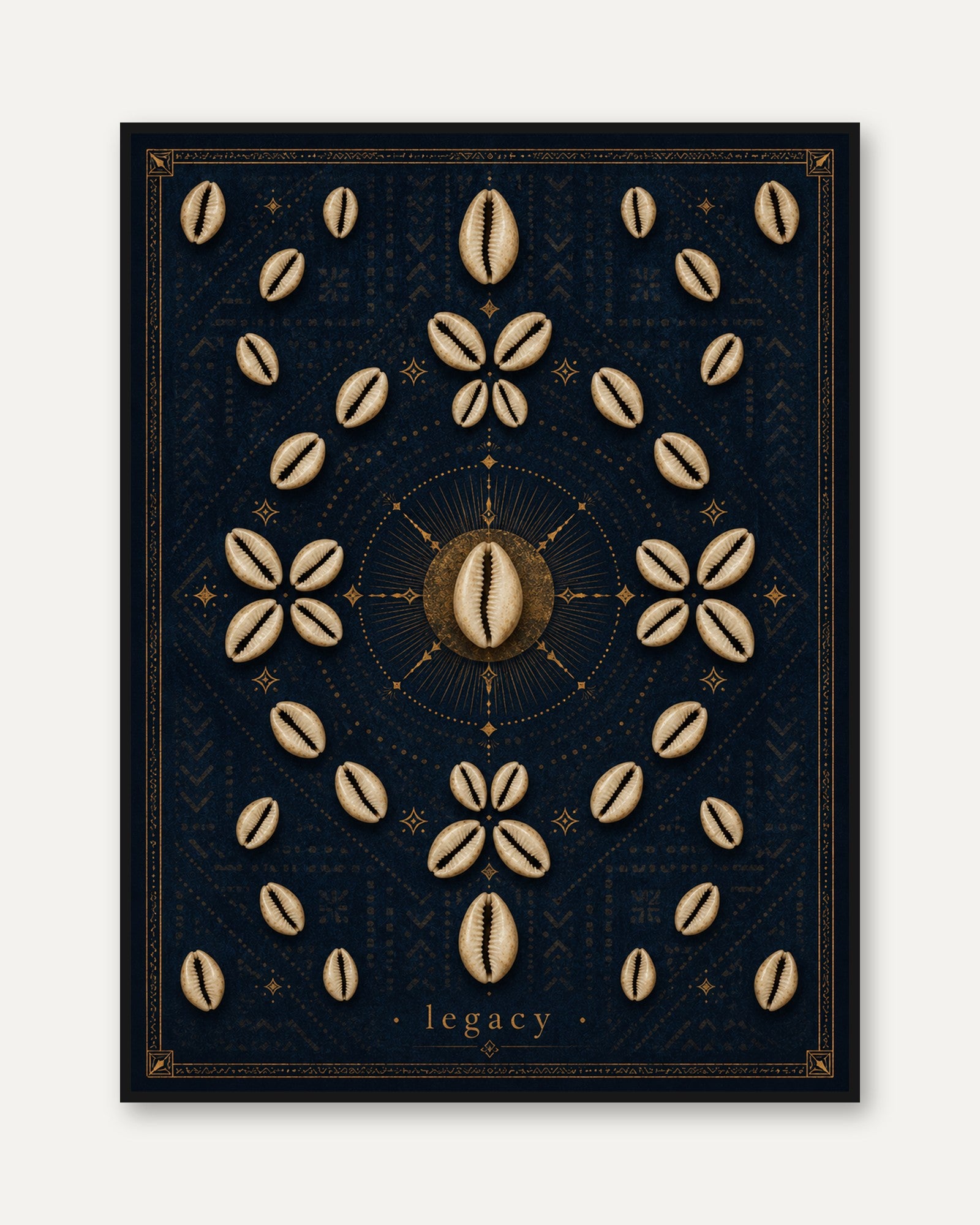 Celestial Mandala Wall Art – Cowrie Shell Print - framed