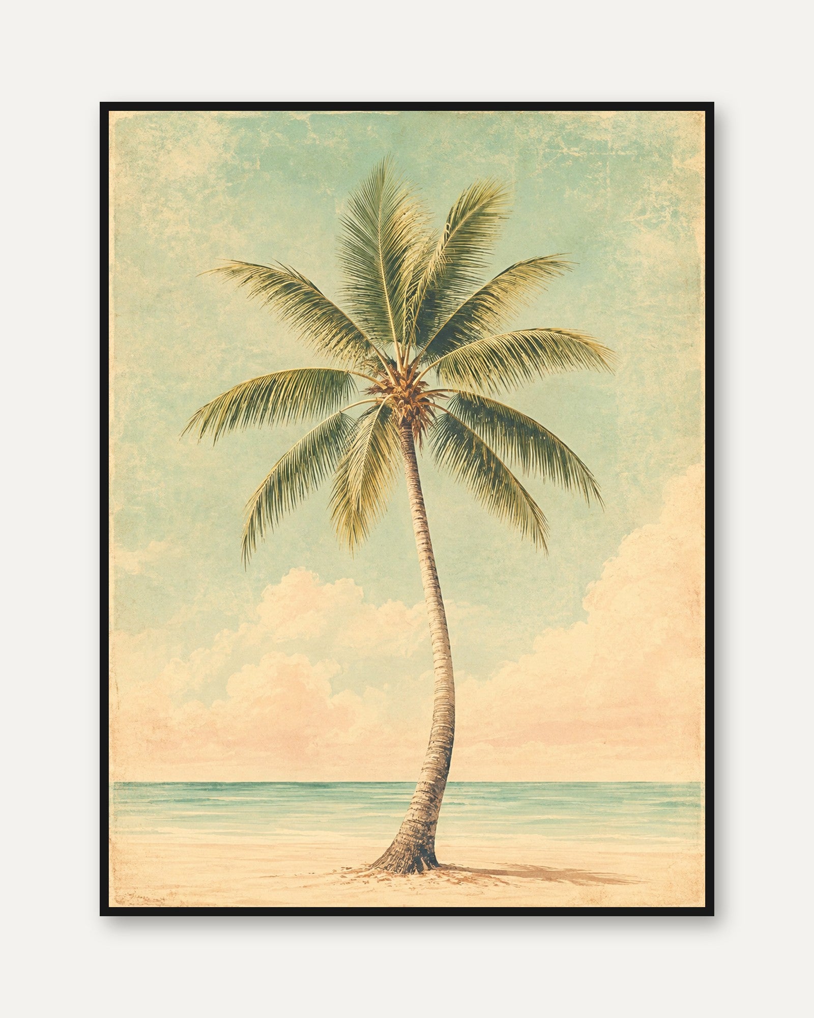 Vintage Palm Tree Print – Coastal Beach Wall Art - framed