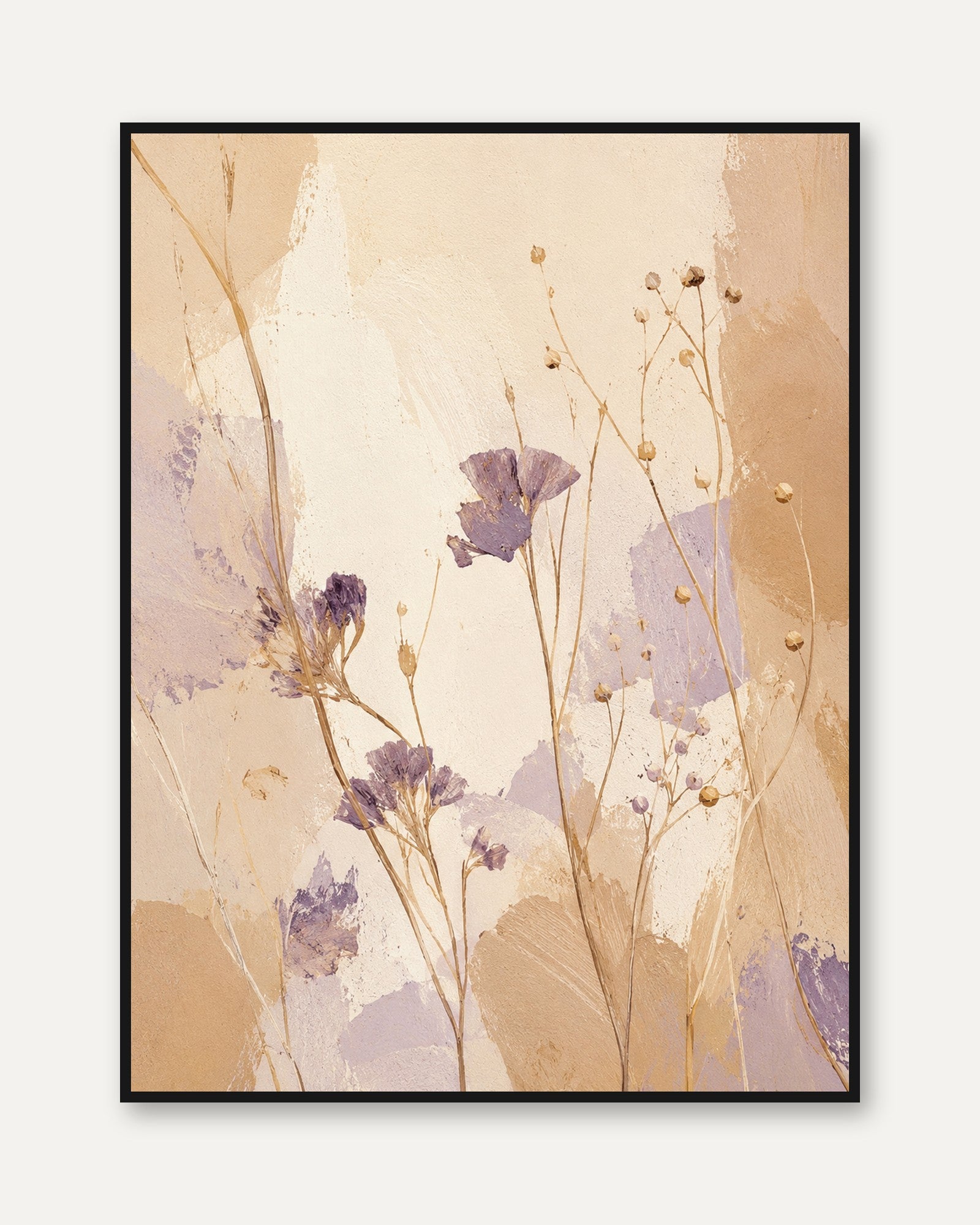 Pressed Wildflower Art Print: Soft Lavender and Beige Botanical - framed