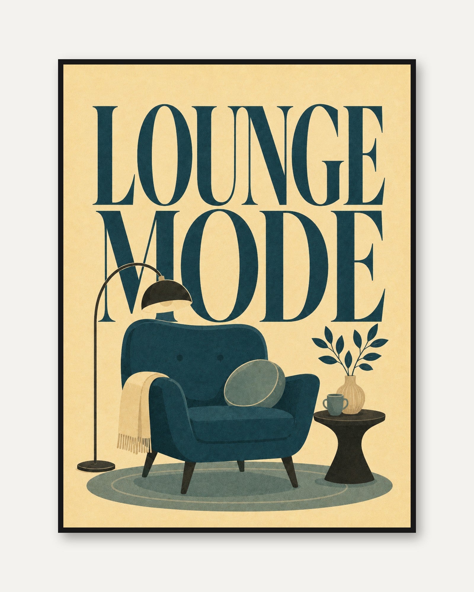 Lounge Mode Retro Wall Art: Mid-Century Teal Armchair Design - framed