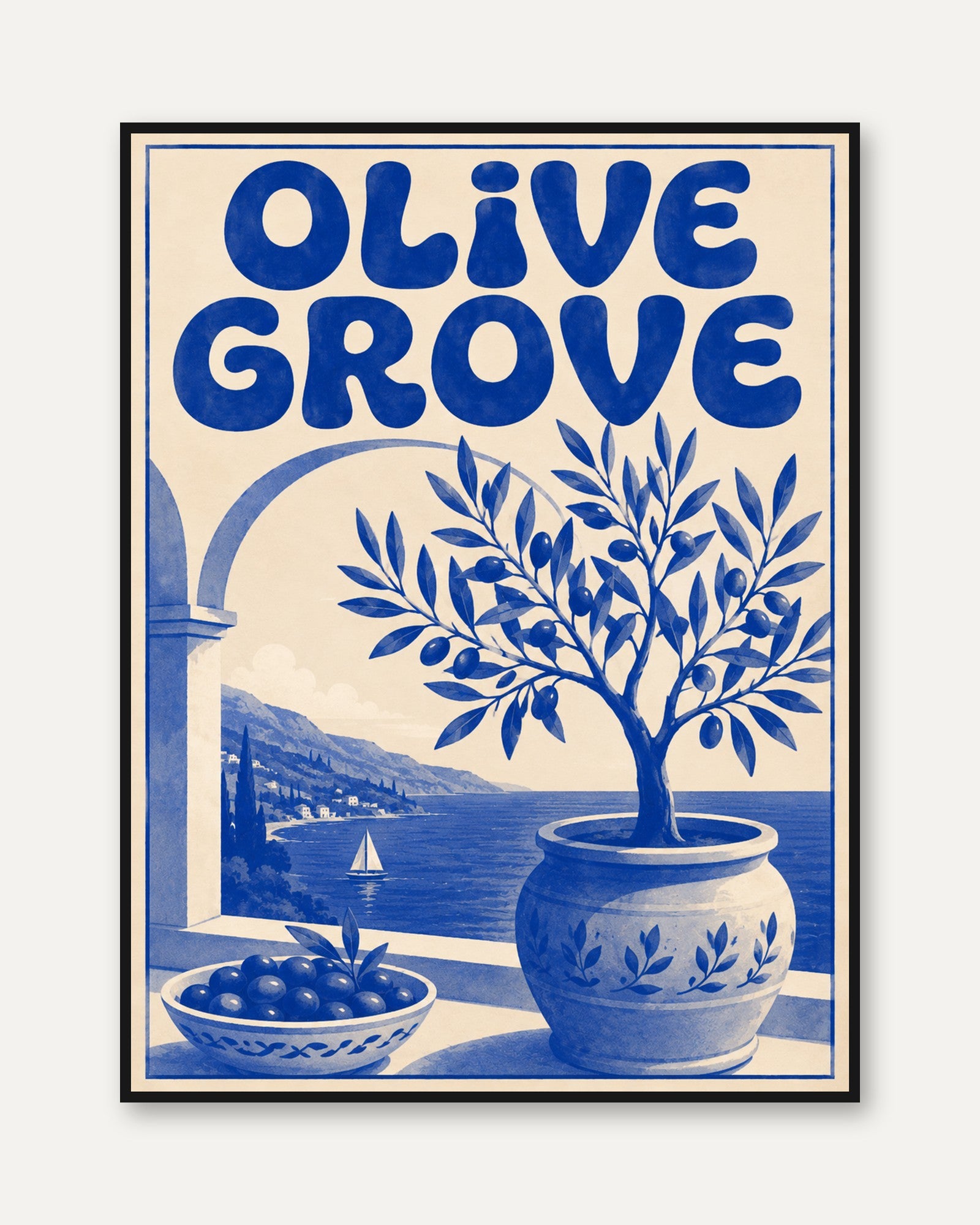 Vintage Mediterranean Olive Grove Print - framed