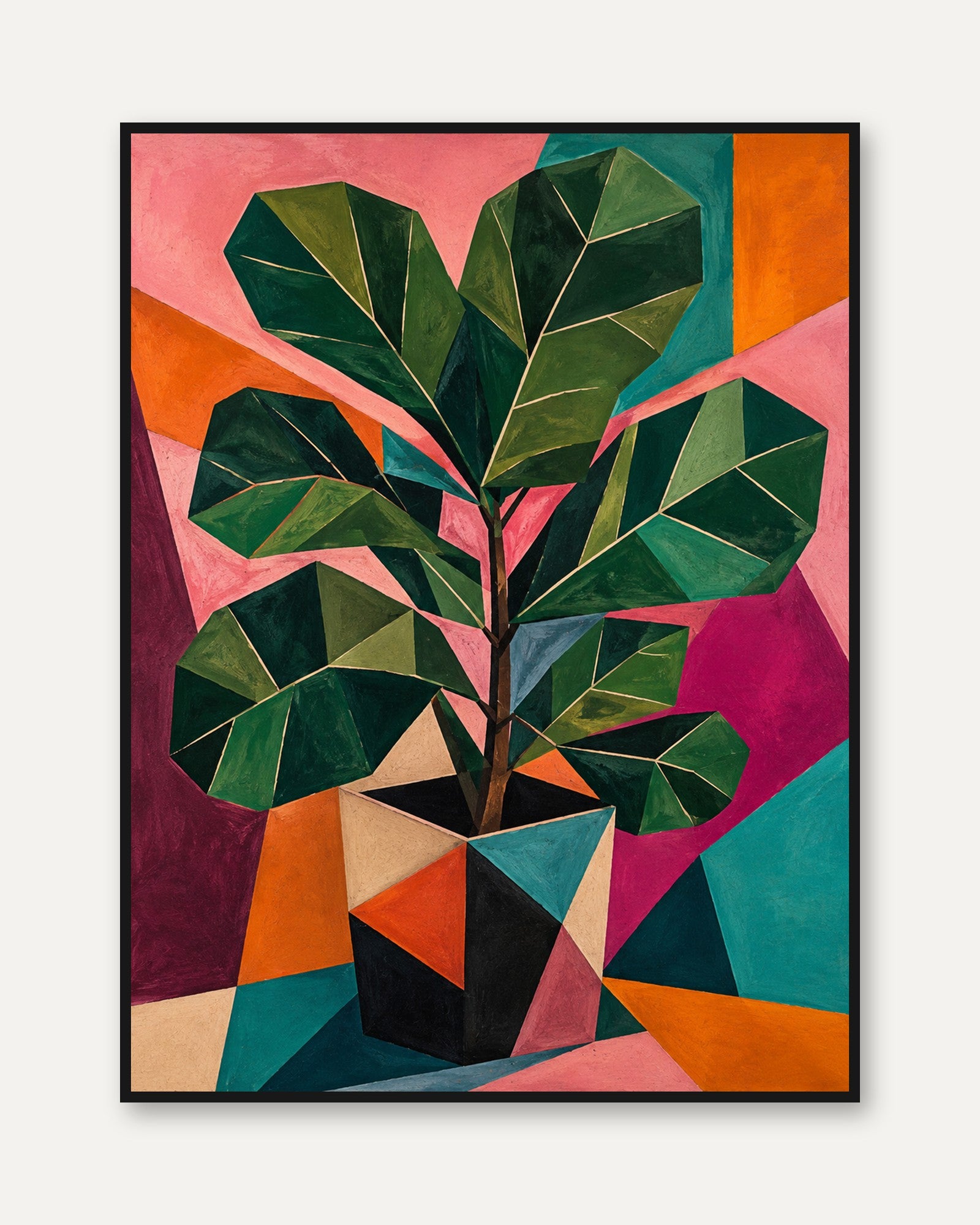 Geometric Botanical Wall Art – Modern Plant Print - framed