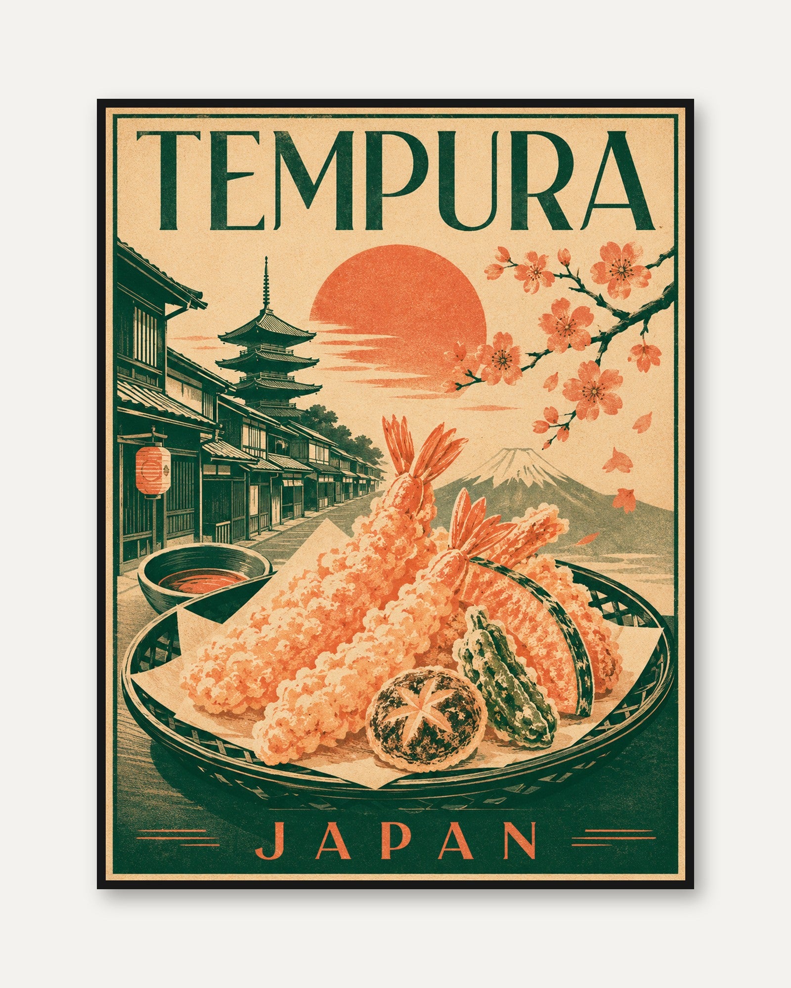 Tempura Poster Print: Vintage Japanese Food Art (Kitchen Decor) - framed