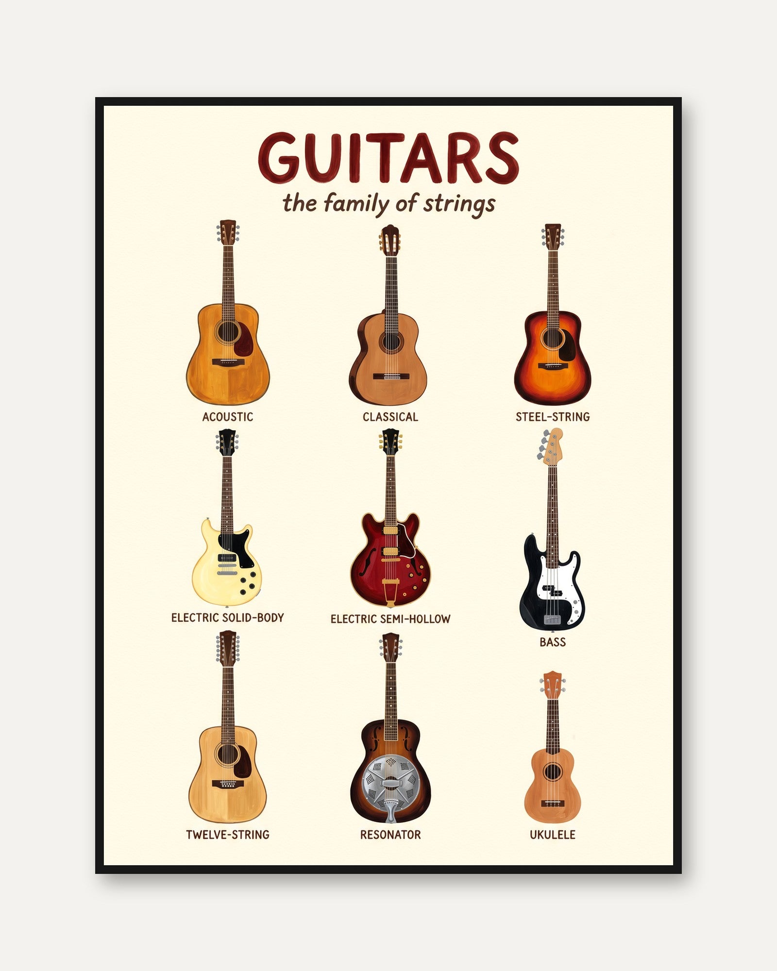 Music Wall Art: Guitar Family Print - framed