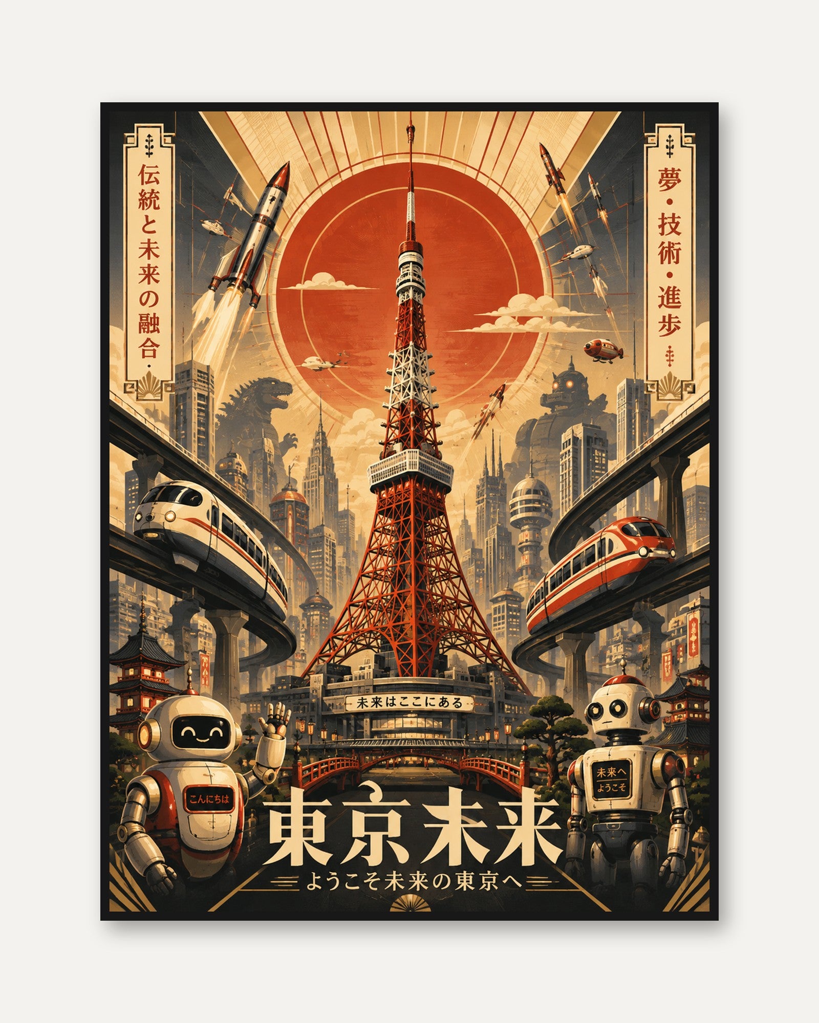 Tokyo Travel Poster – Retro Japan Wall Art - framed