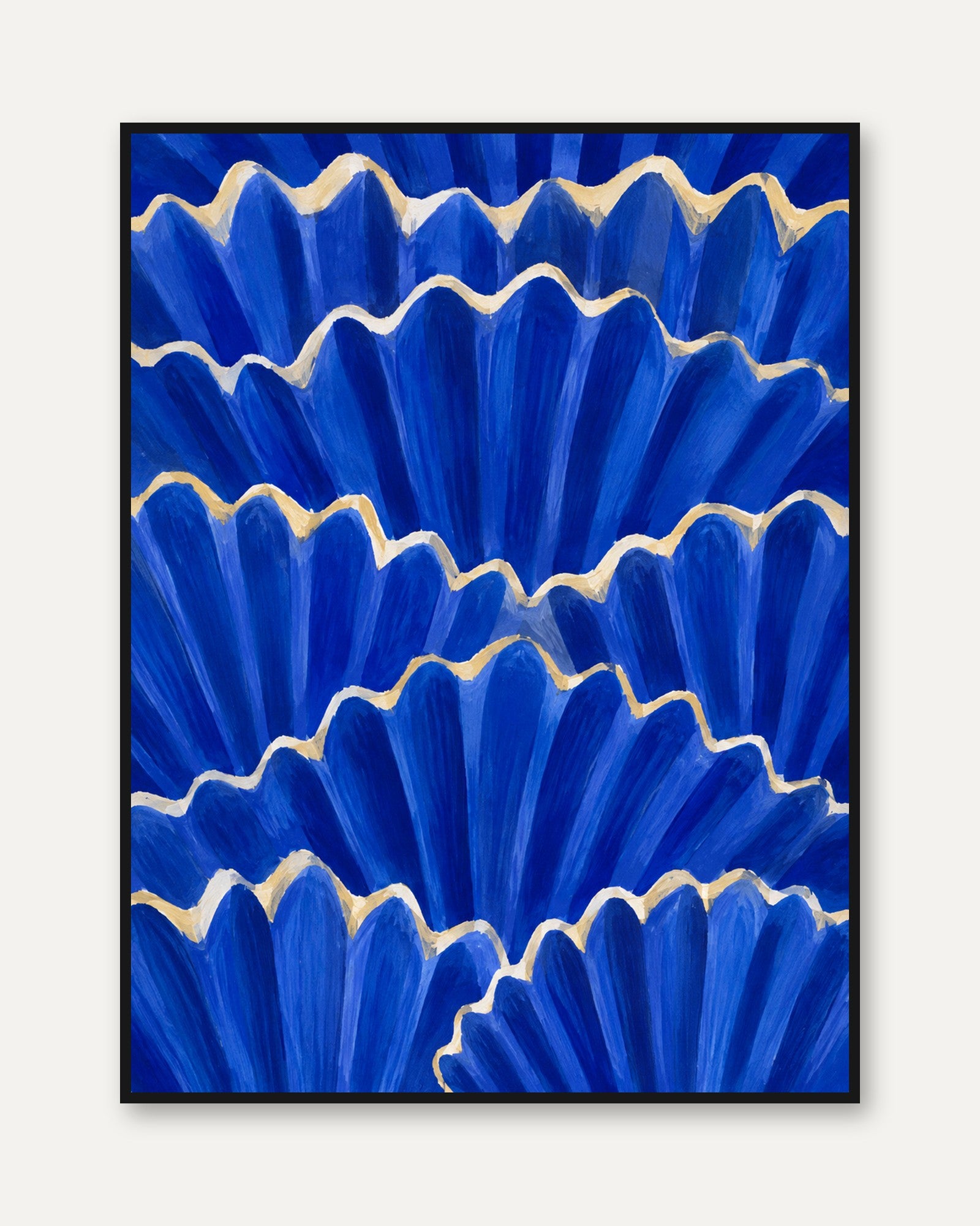 Blue Abstract Art Print – Gold Wave Wall Art - framed