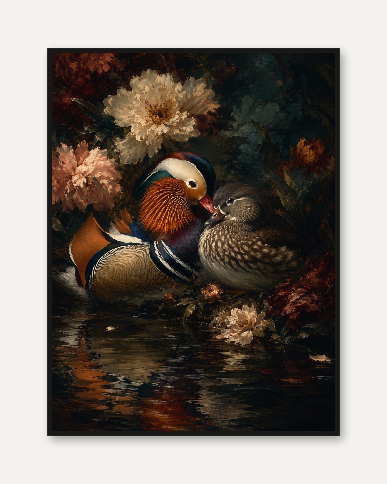Mandarin Duck Wall Art – Vintage Bird Print - framed