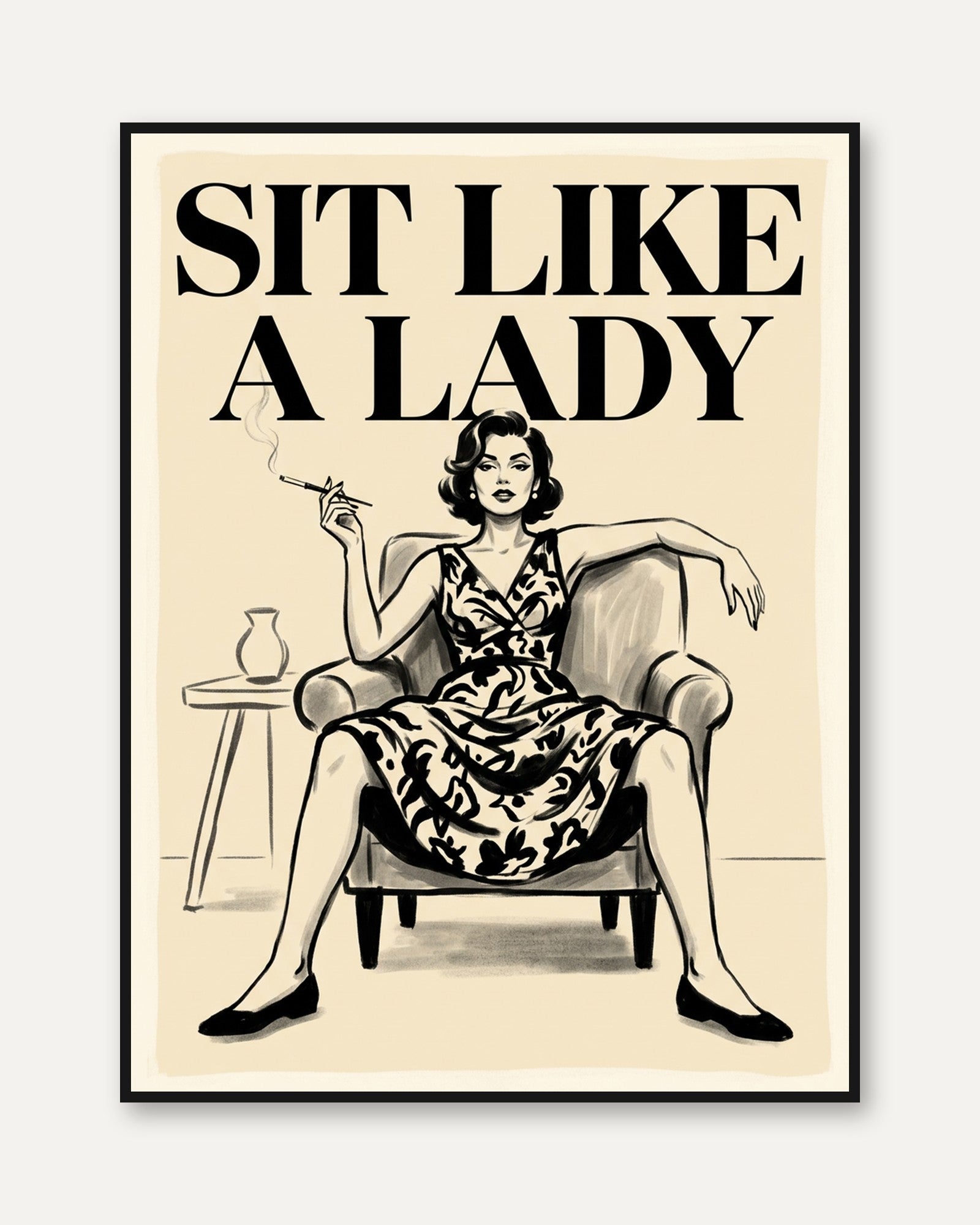 Sit Like a Lady Art Print: Retro Midcentury Woman Portrait - framed