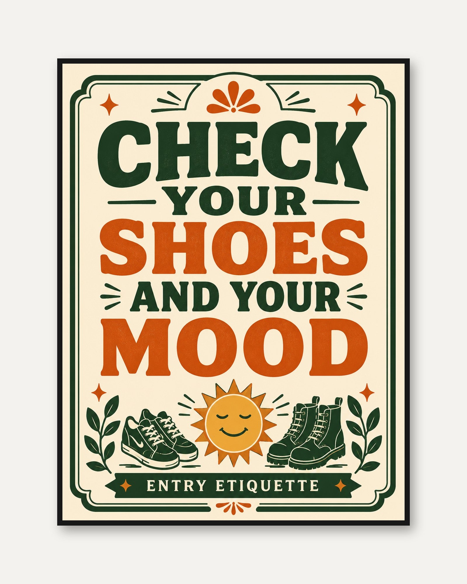 Entryway Wall Art – Check Your Shoes Sign - framed