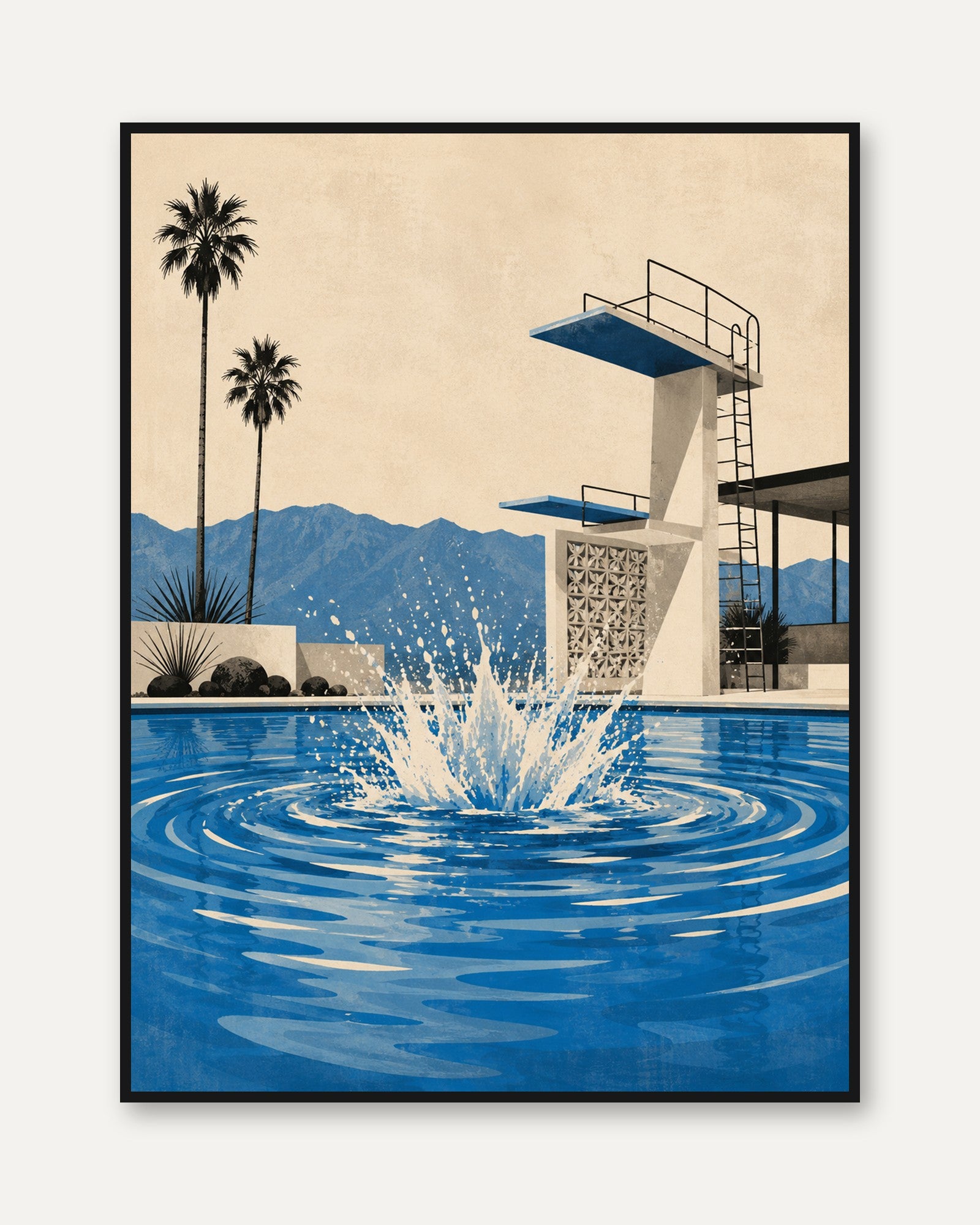 Mid Century Modern Pool – Palm Springs Wall Art - framed