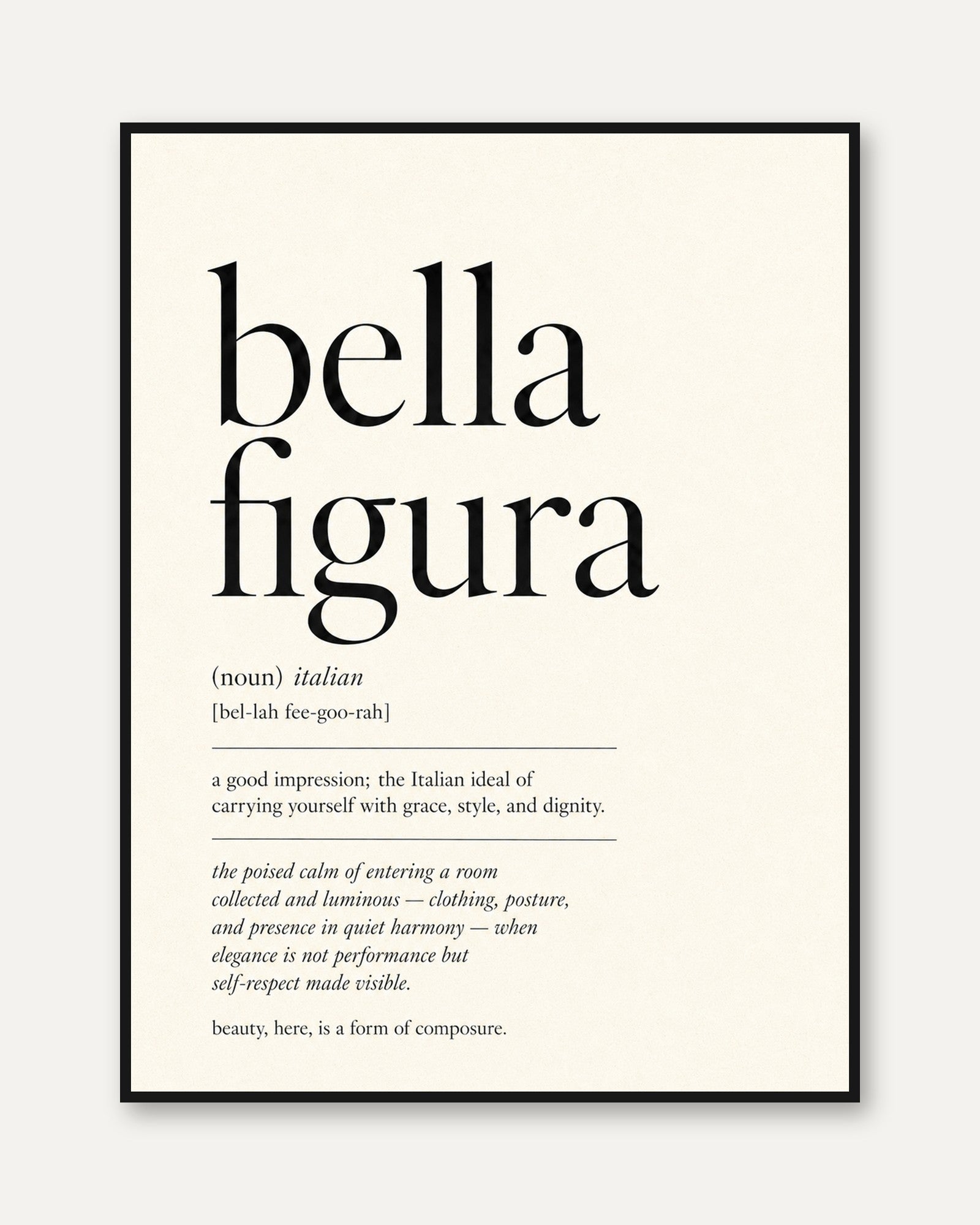 Bella Figura Typography Print – Italian Quote - framed