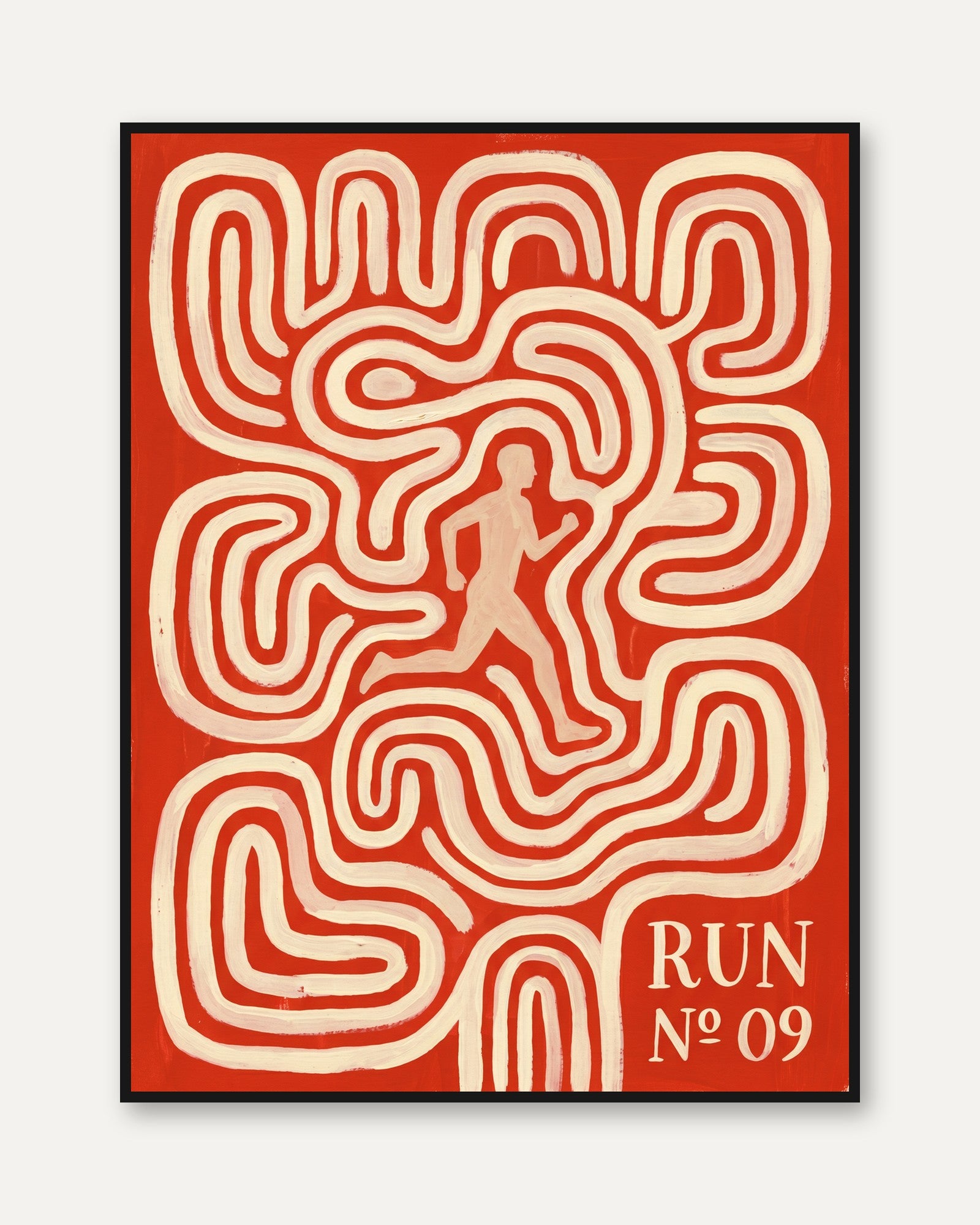 Retro Running Poster Print: Red Silhouette - framed