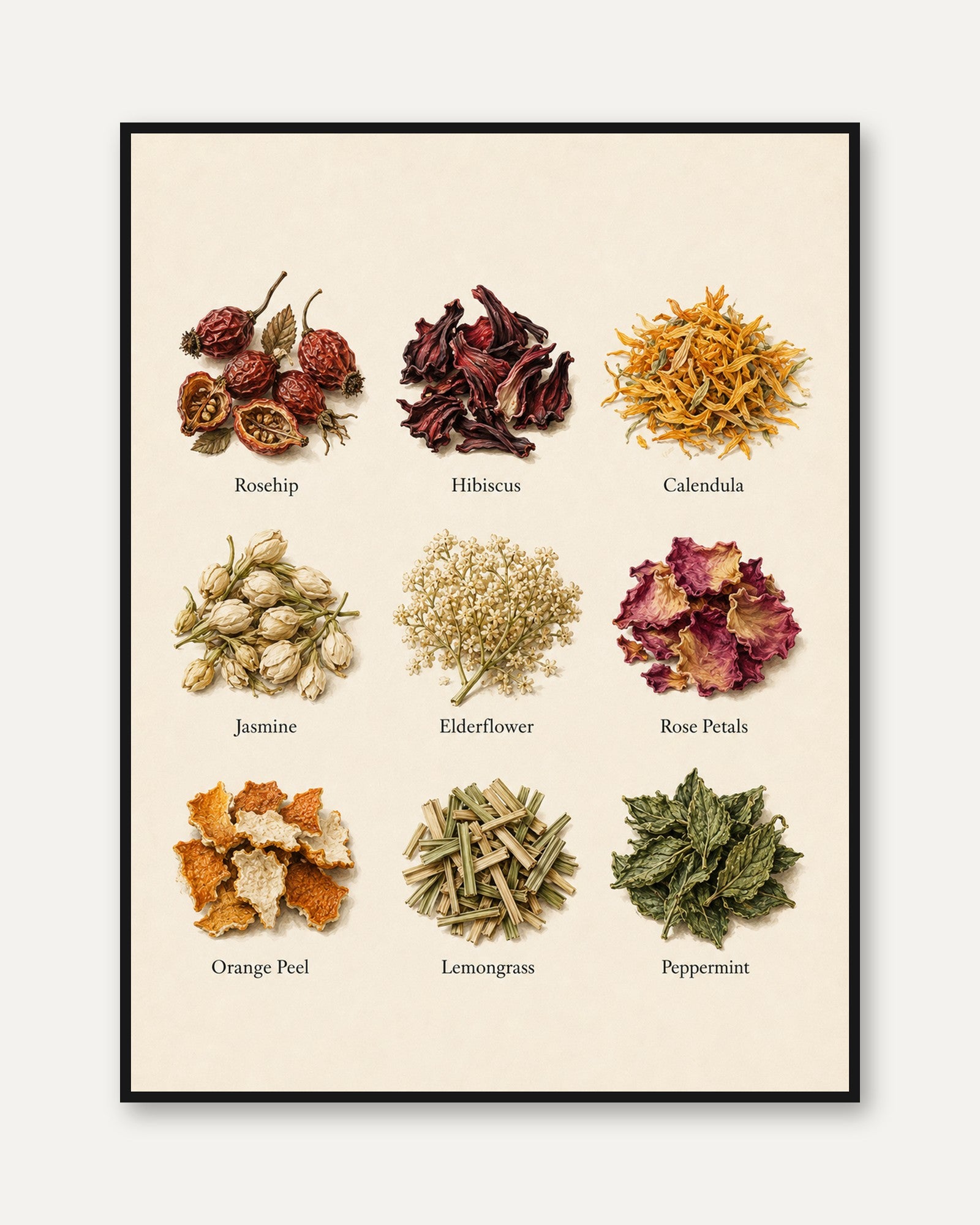 Botanical Tea Herbs Collection: Apothecary Wall Art Print - framed