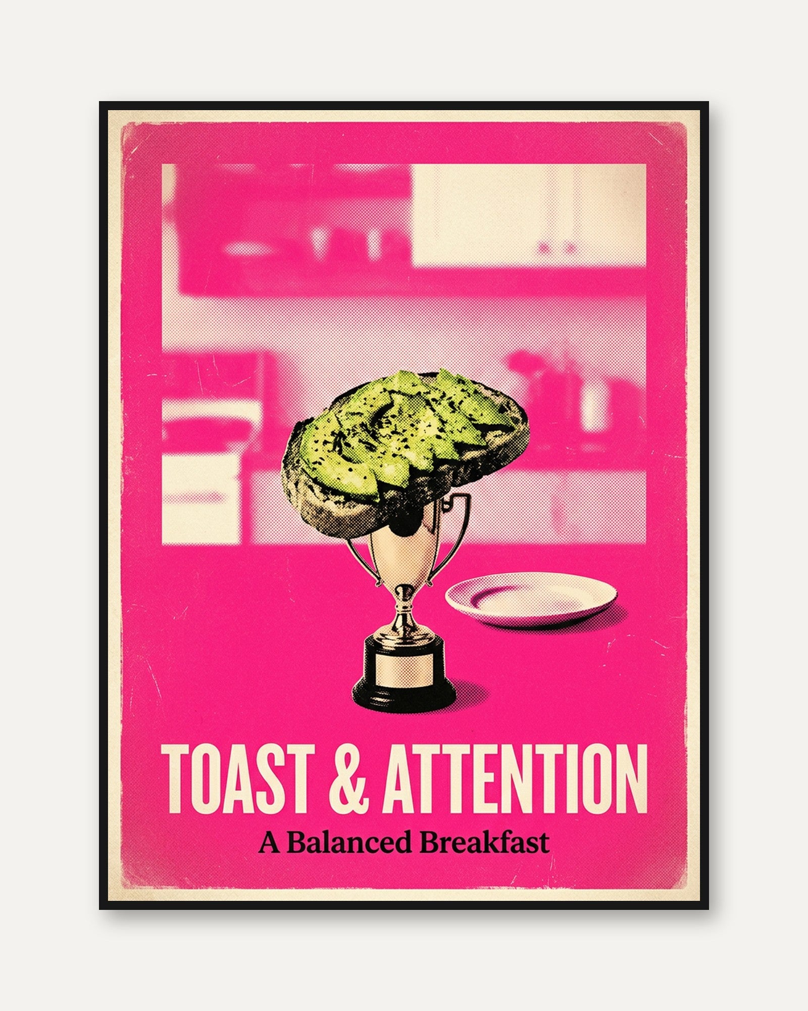 Toast Trophy Pop Art Print: Pink Kitchen Collage Wall Art - framed
