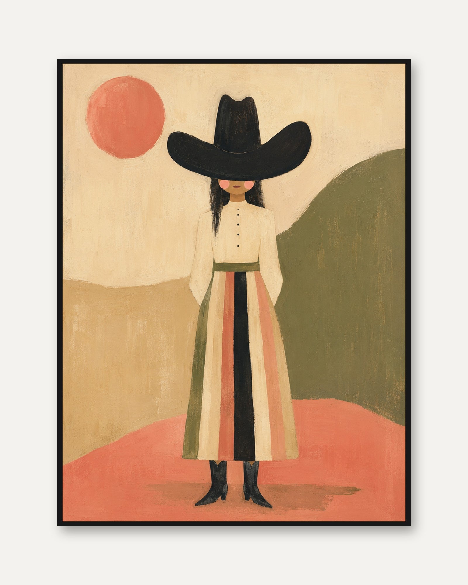 Cowgirl Folk Art Print - framed