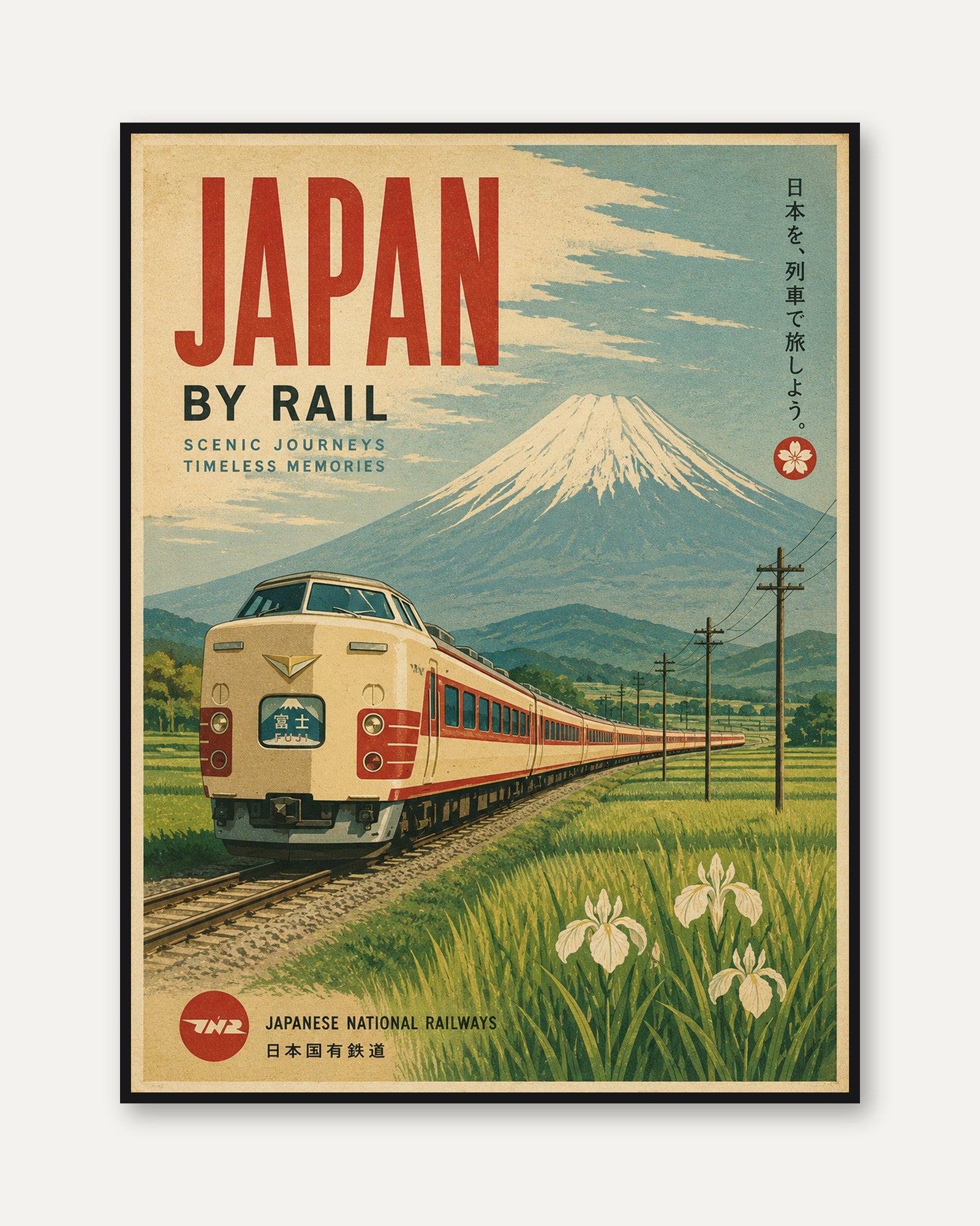 Japan Travel Poster – Vintage Railway Print - framed