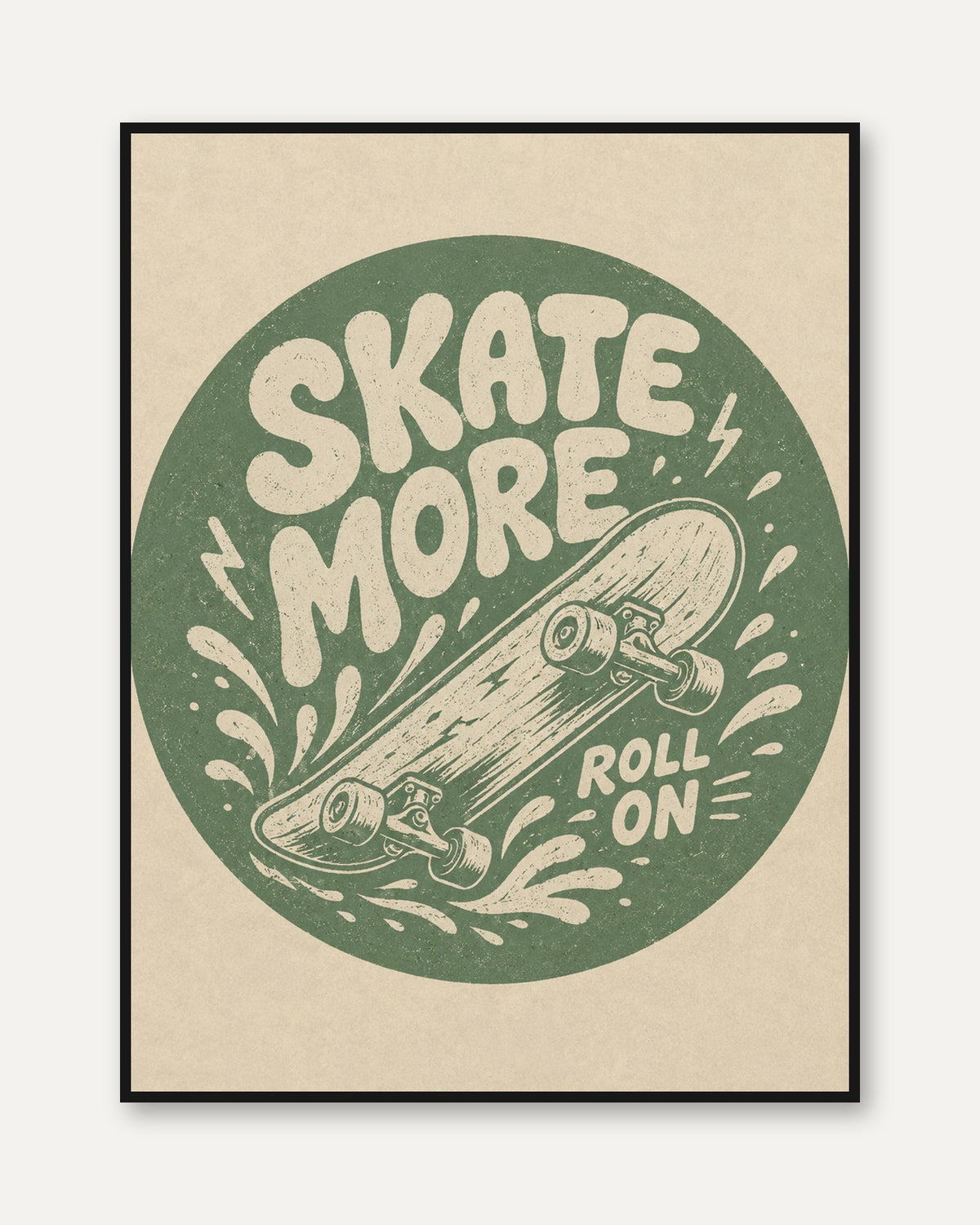 Skate More Poster: Retro Skateboard Art - framed